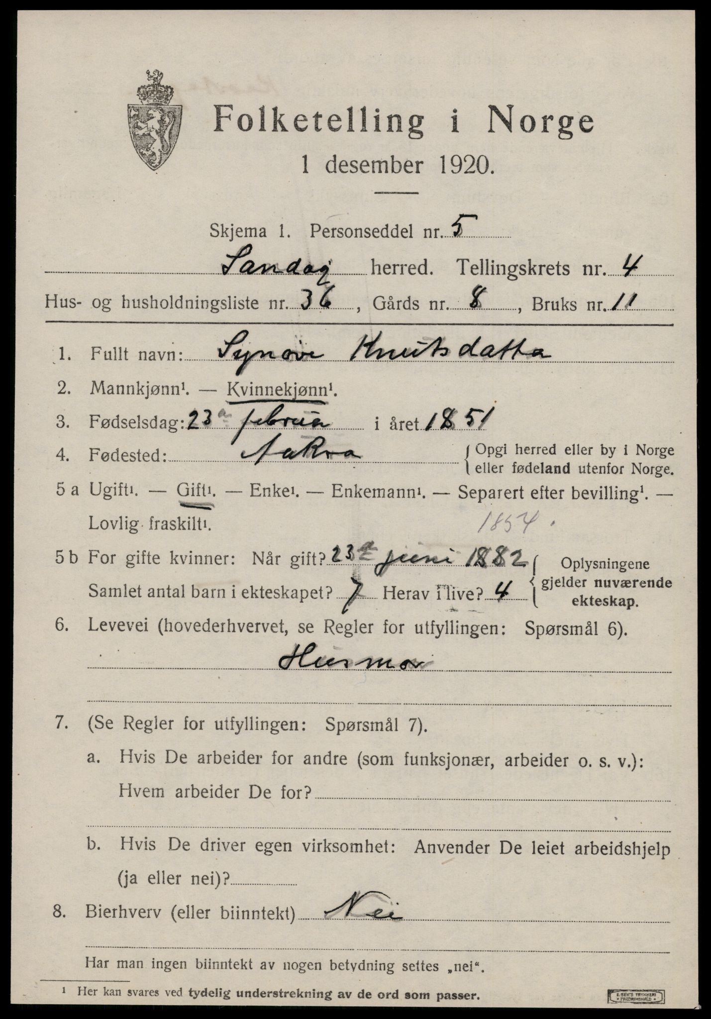 SAT, 1920 census for Sandøy, 1920, p. 1702