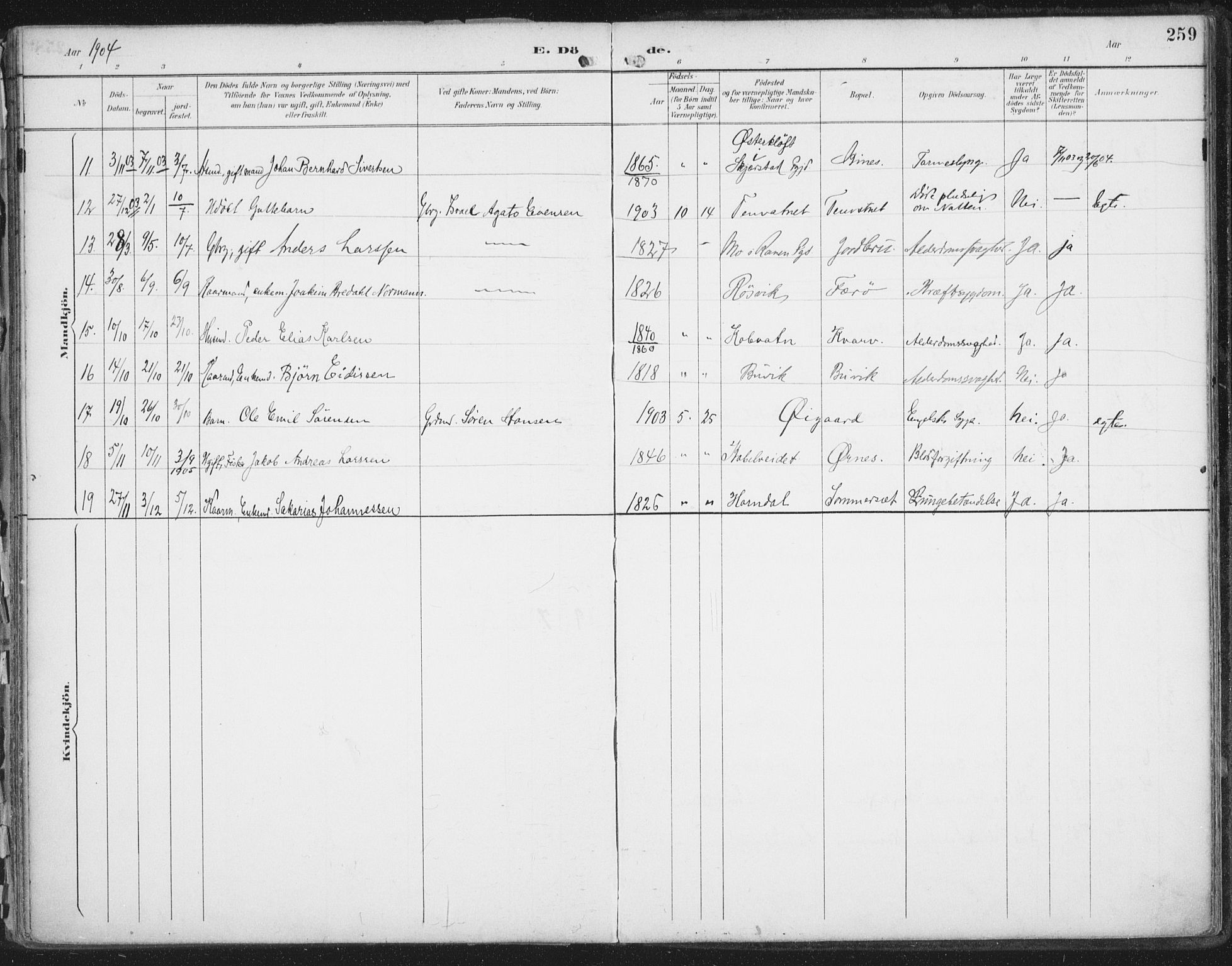 Ministerialprotokoller, klokkerbøker og fødselsregistre - Nordland, SAT/A-1459/854/L0779: Parish register (official) no. 854A02, 1892-1909, p. 259