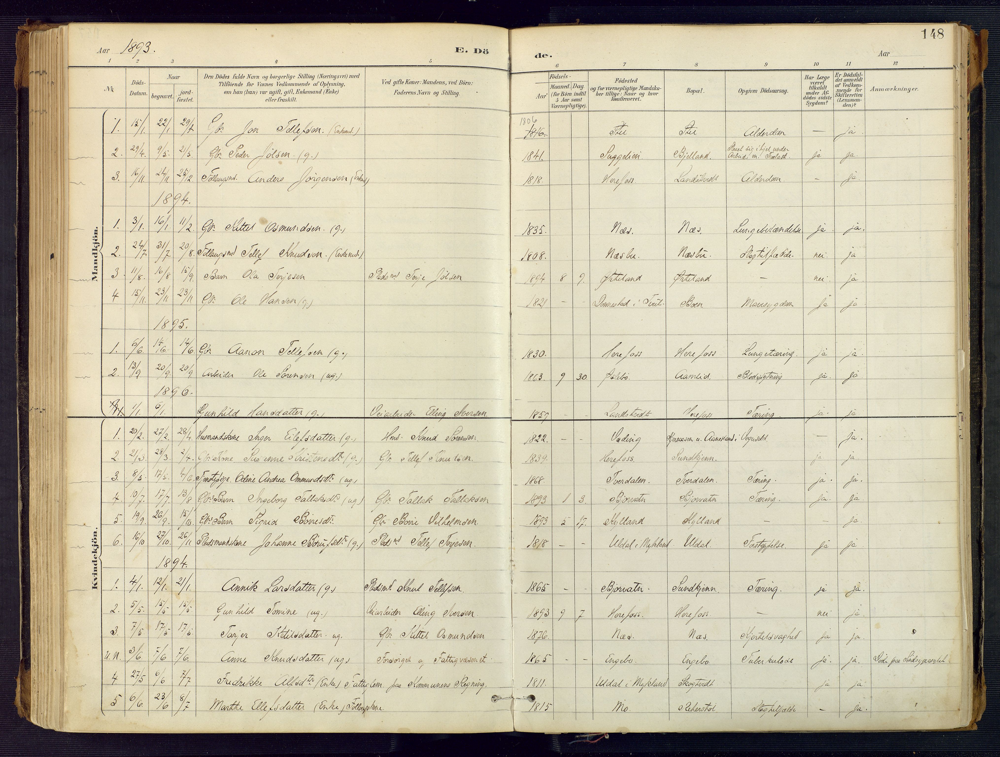 Herefoss sokneprestkontor, AV/SAK-1111-0019/F/Fa/Faa/L0003: Parish register (official) no. A 3, 1887-1930, p. 148