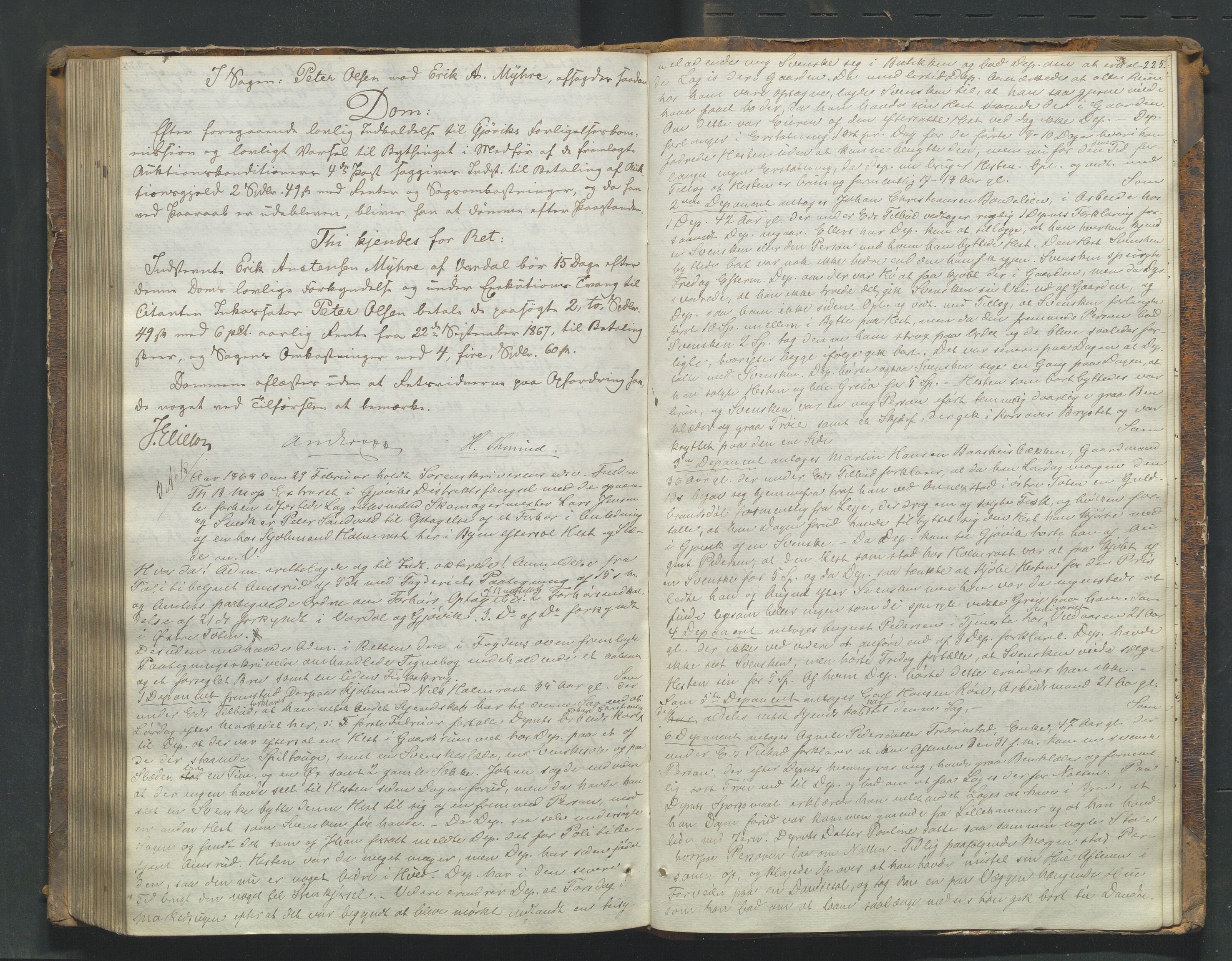 Toten tingrett, AV/SAH-TING-006/G/Gb/Gbb/L0002: Justis- og ekstrarettsprotokoll, 1864-1868, p. 224b-225a