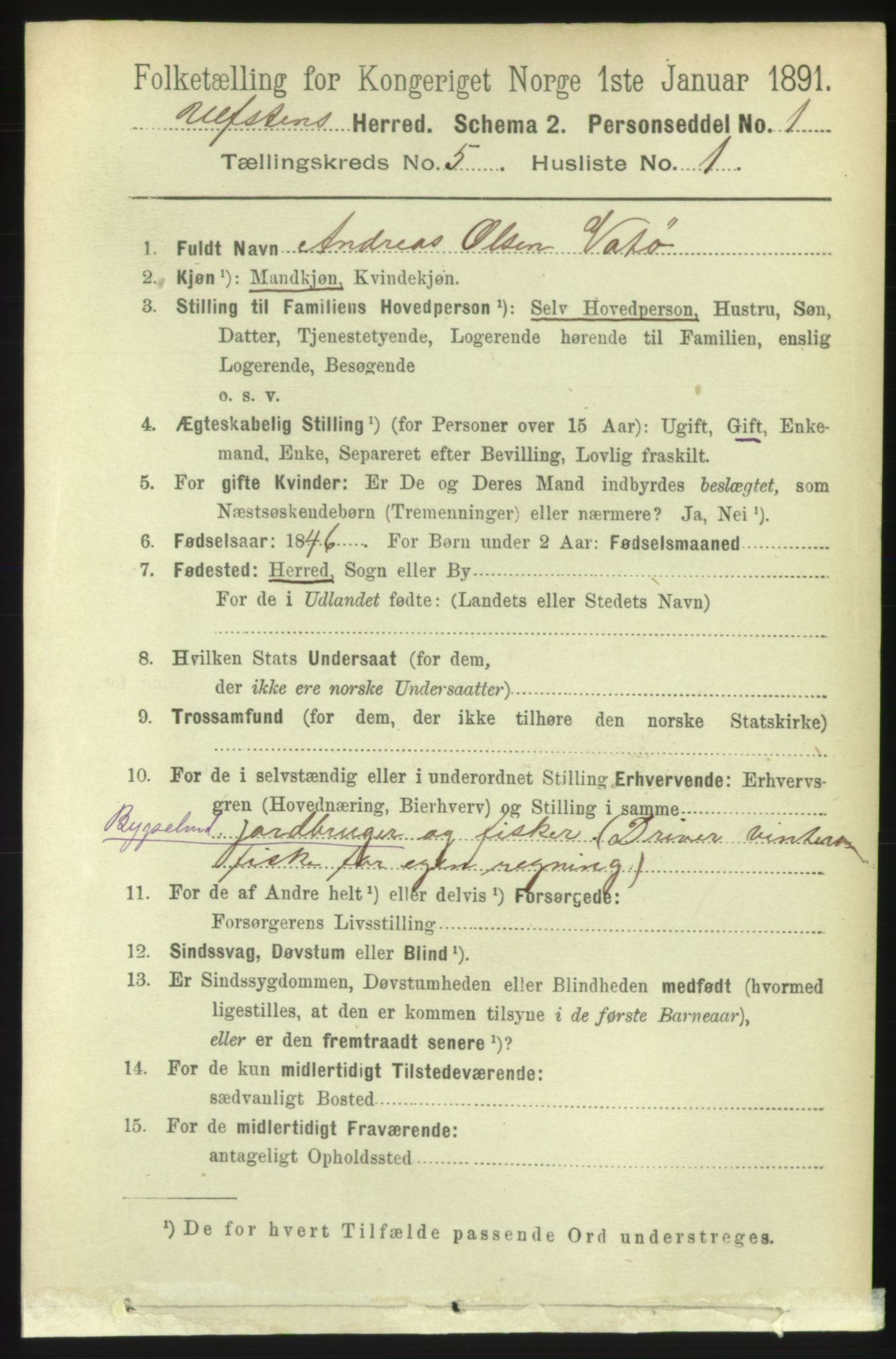 RA, 1891 census for 1516 Ulstein, 1891, p. 1261