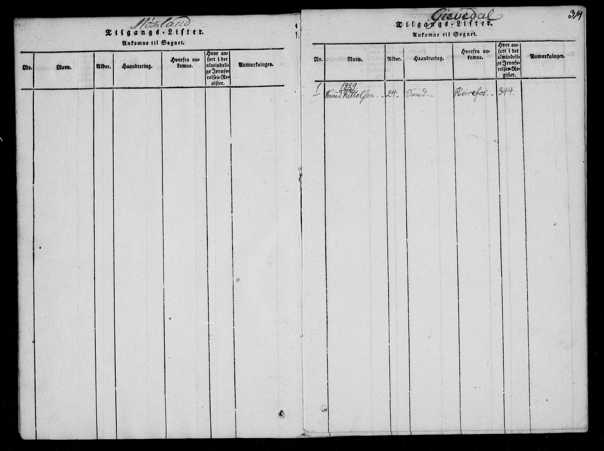 Åmli sokneprestkontor, AV/SAK-1111-0050/F/Fa/Fac/L0006: Parish register (official) no. A 6, 1816-1829, p. 314