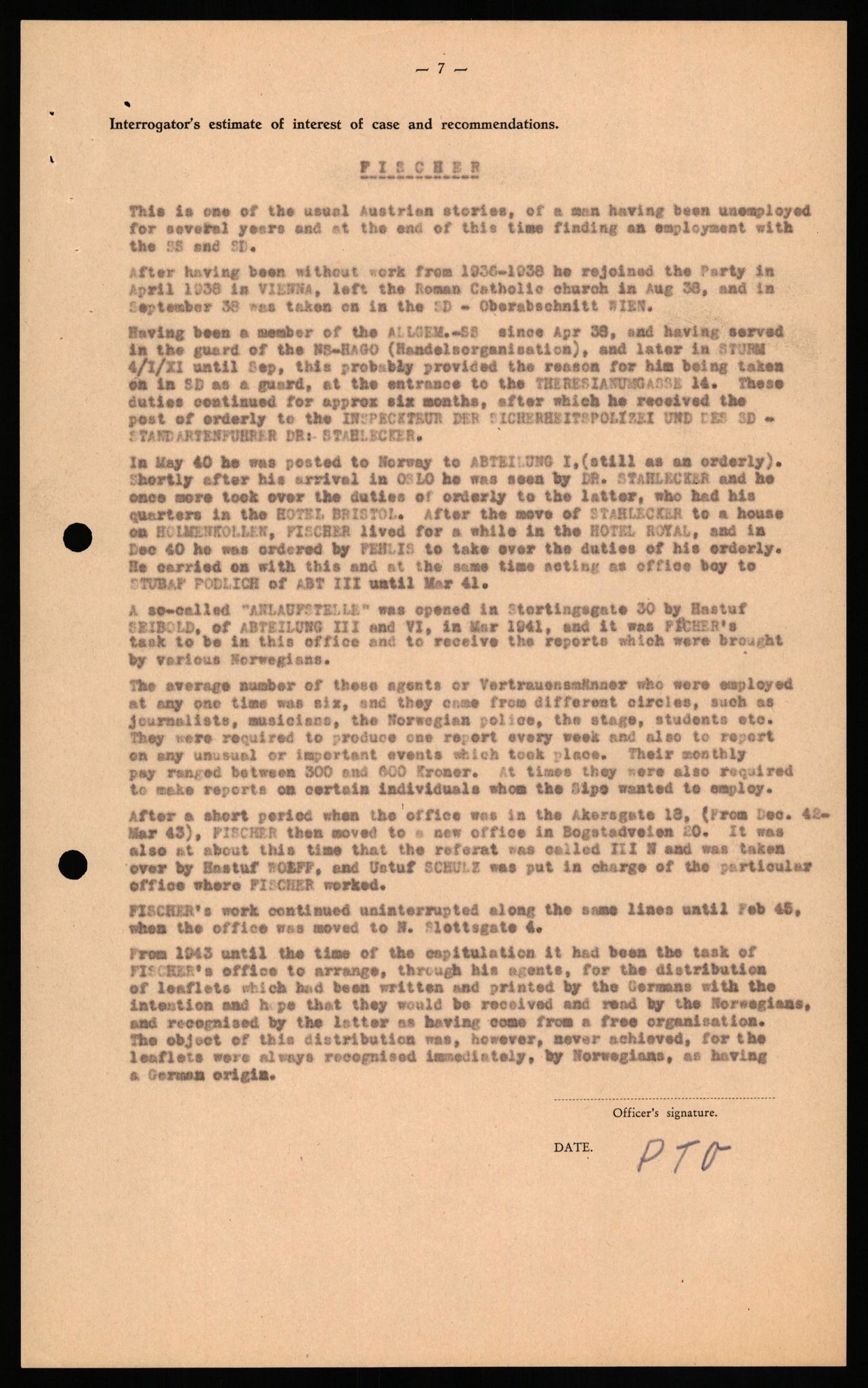 Forsvaret, Forsvarets overkommando II, AV/RA-RAFA-3915/D/Db/L0038: CI Questionaires. Tyske okkupasjonsstyrker i Norge. Østerrikere., 1945-1946, p. 309
