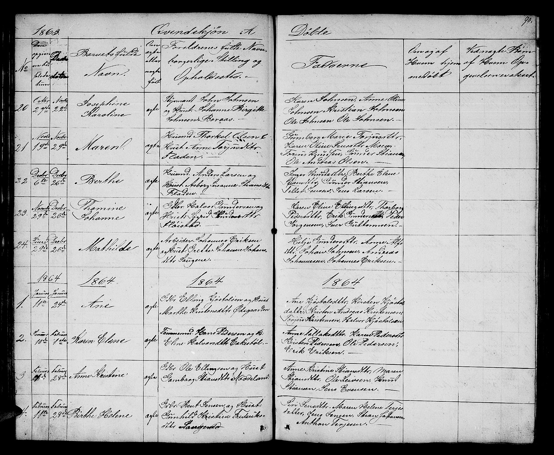 Austre Moland sokneprestkontor, AV/SAK-1111-0001/F/Fb/Fba/L0001: Parish register (copy) no. B 1, 1842-1868, p. 90