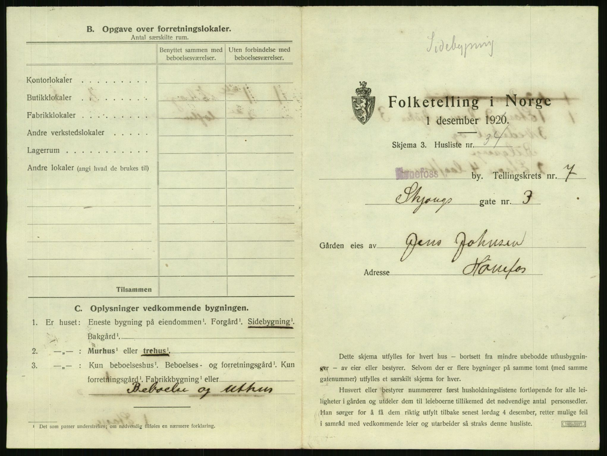 SAKO, 1920 census for Hønefoss, 1920, p. 748