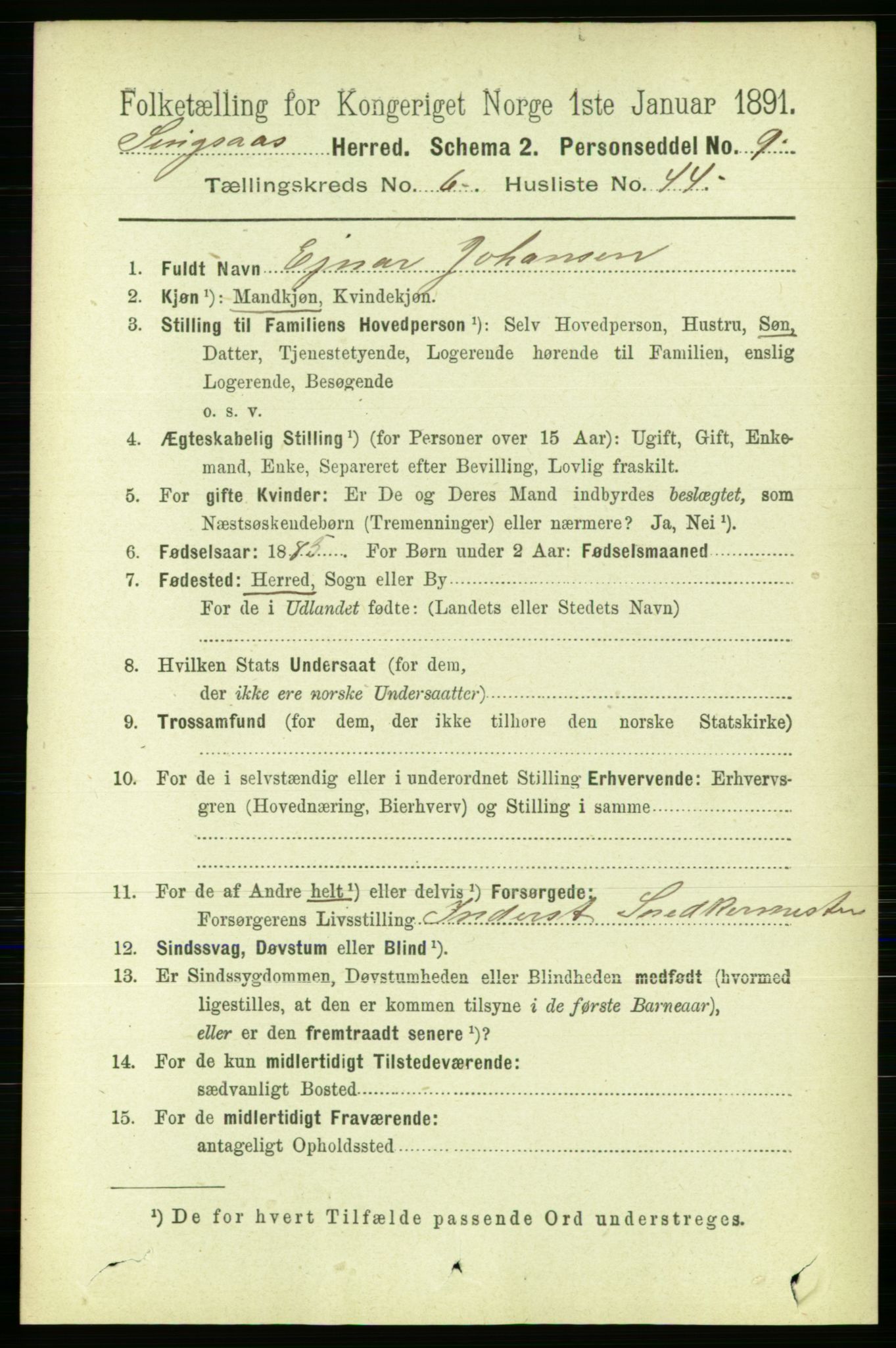 RA, 1891 census for 1646 Singsås, 1891, p. 1549