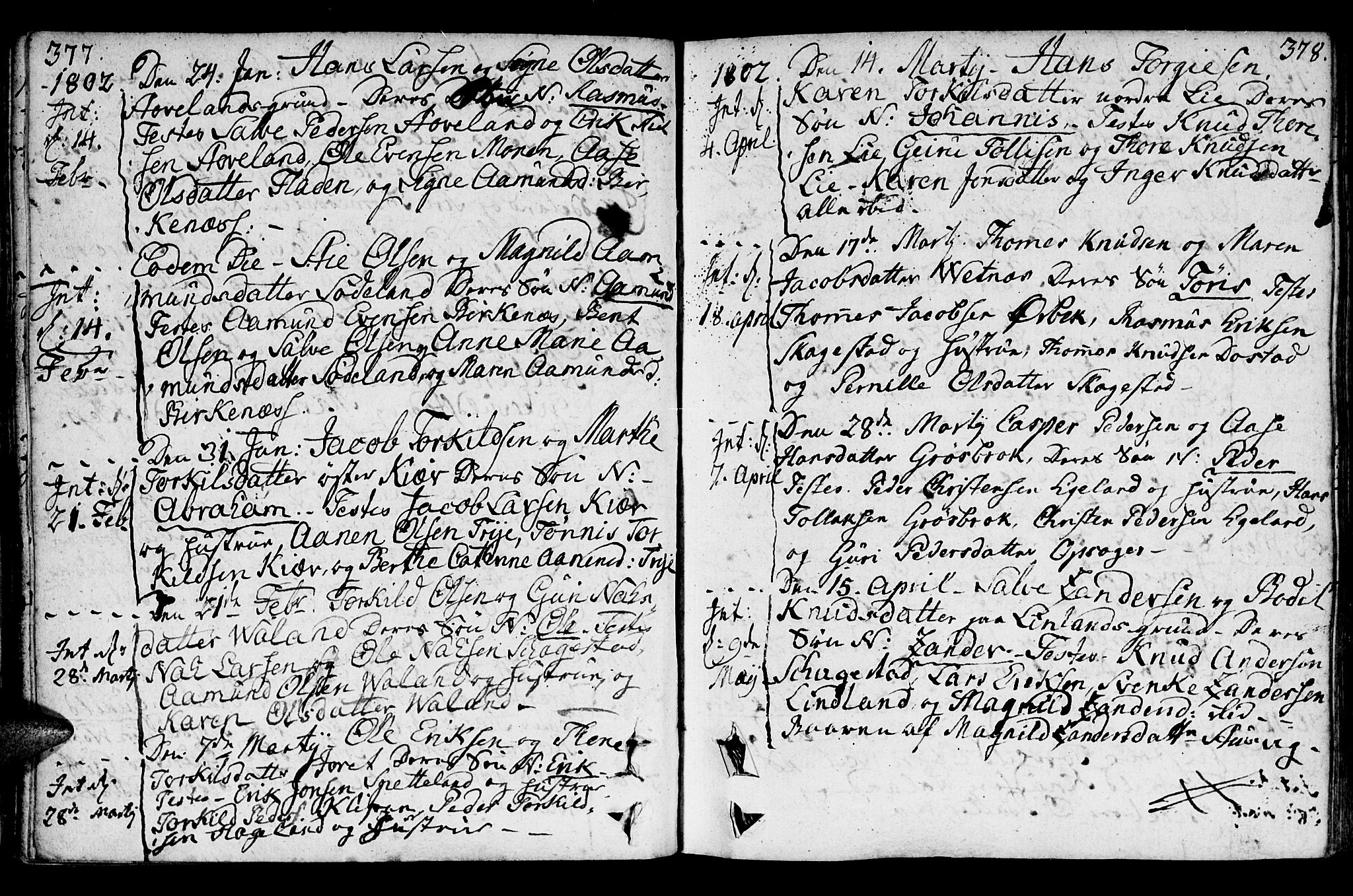 Holum sokneprestkontor, SAK/1111-0022/F/Fa/Faa/L0003: Parish register (official) no. A 3, 1780-1821, p. 377-378