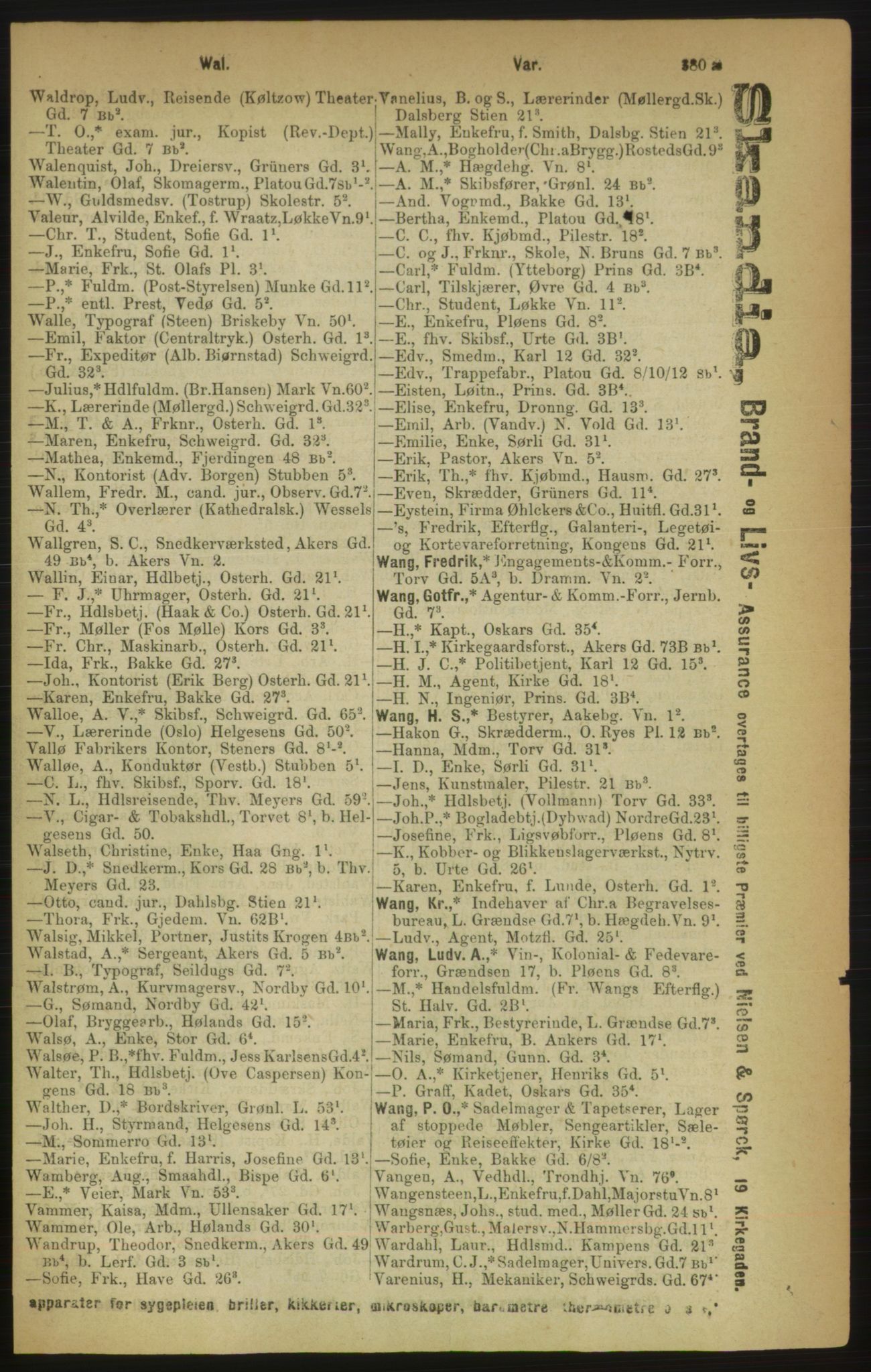 Kristiania/Oslo adressebok, PUBL/-, 1888, p. 380æ