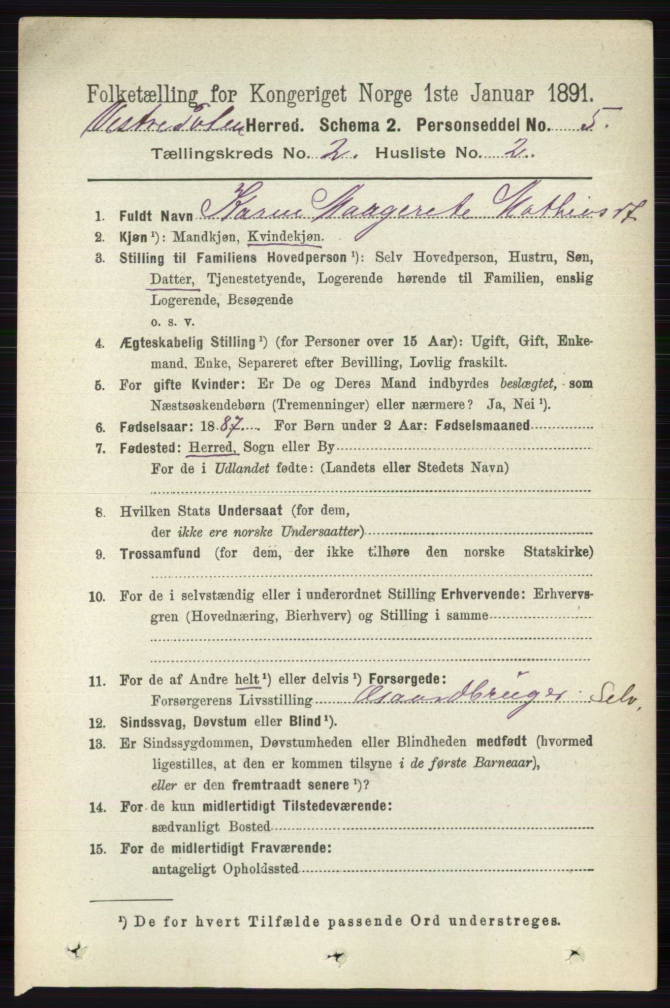 RA, 1891 census for 0529 Vestre Toten, 1891, p. 1379