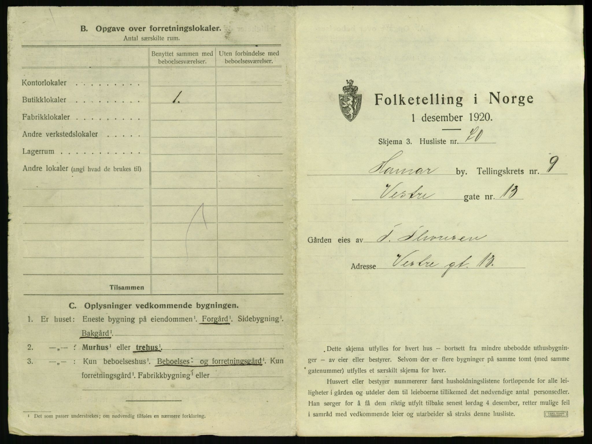 SAH, 1920 census for Hamar, 1920, p. 1219