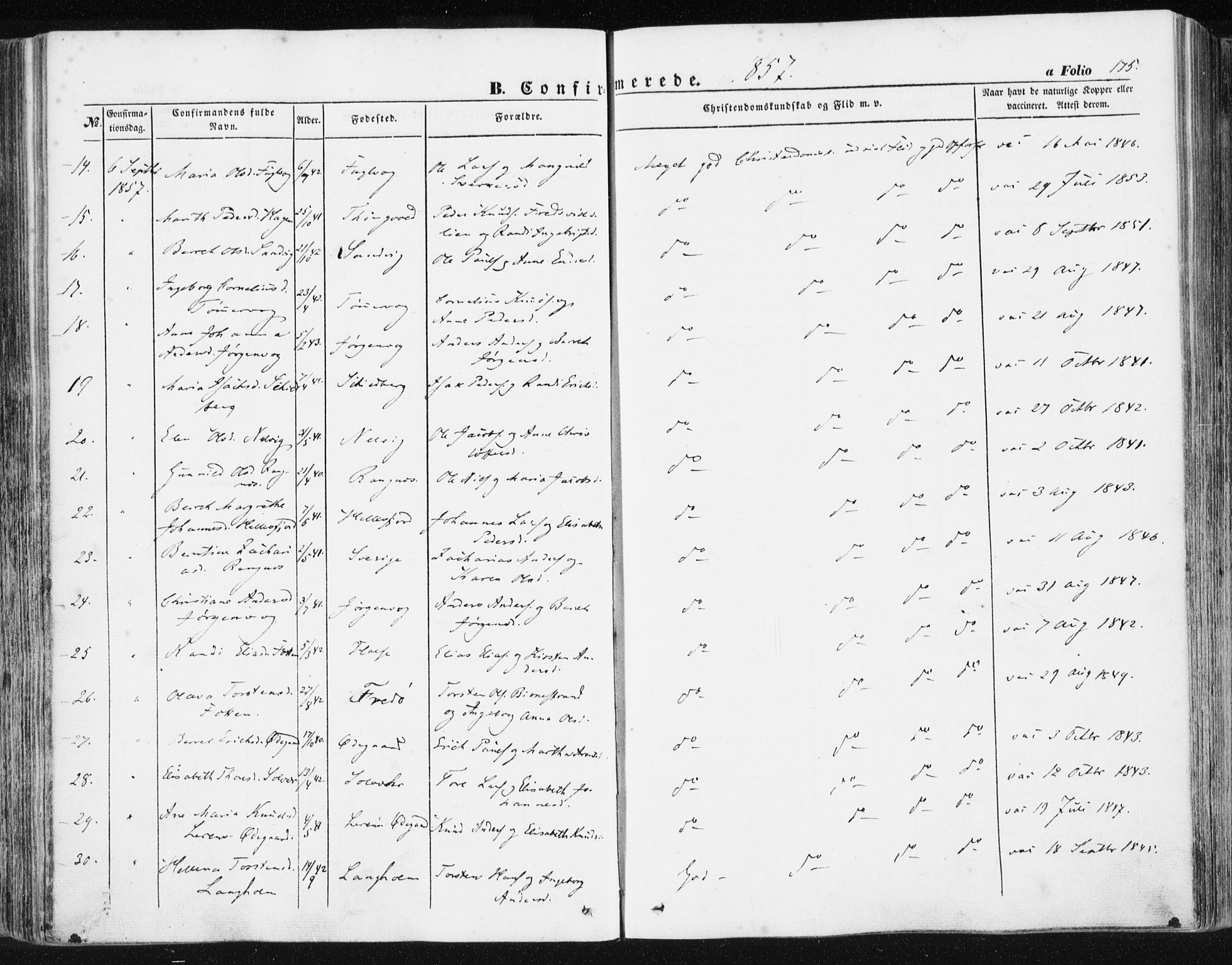 Ministerialprotokoller, klokkerbøker og fødselsregistre - Møre og Romsdal, AV/SAT-A-1454/581/L0937: Parish register (official) no. 581A05, 1853-1872, p. 175