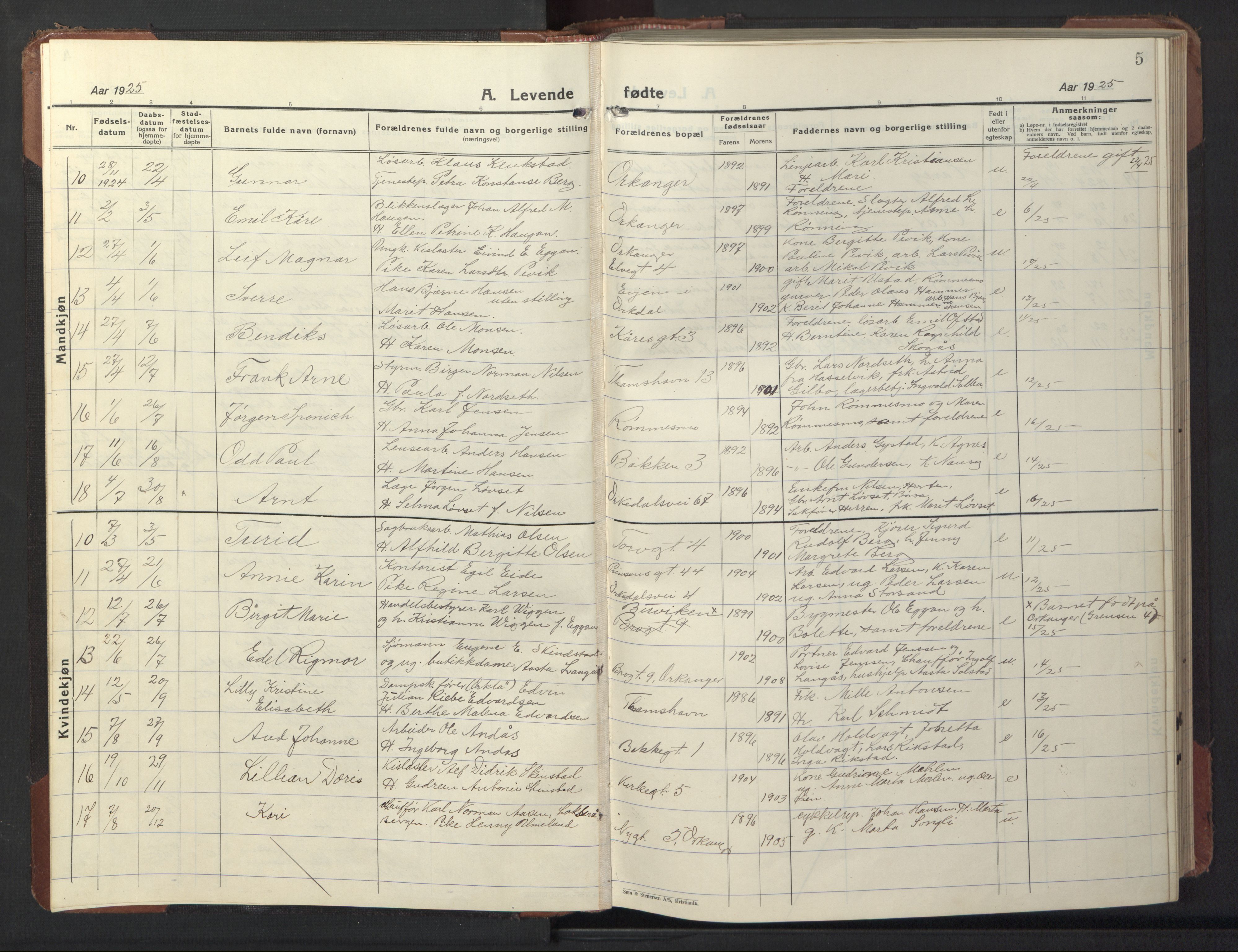 Ministerialprotokoller, klokkerbøker og fødselsregistre - Sør-Trøndelag, SAT/A-1456/669/L0832: Parish register (copy) no. 669C02, 1925-1953, p. 5
