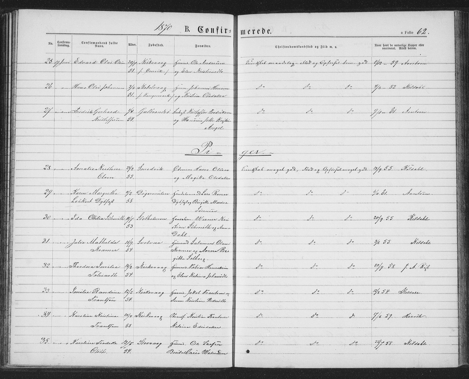 Ministerialprotokoller, klokkerbøker og fødselsregistre - Nordland, AV/SAT-A-1459/874/L1074: Parish register (copy) no. 874C03, 1870-1876, p. 62