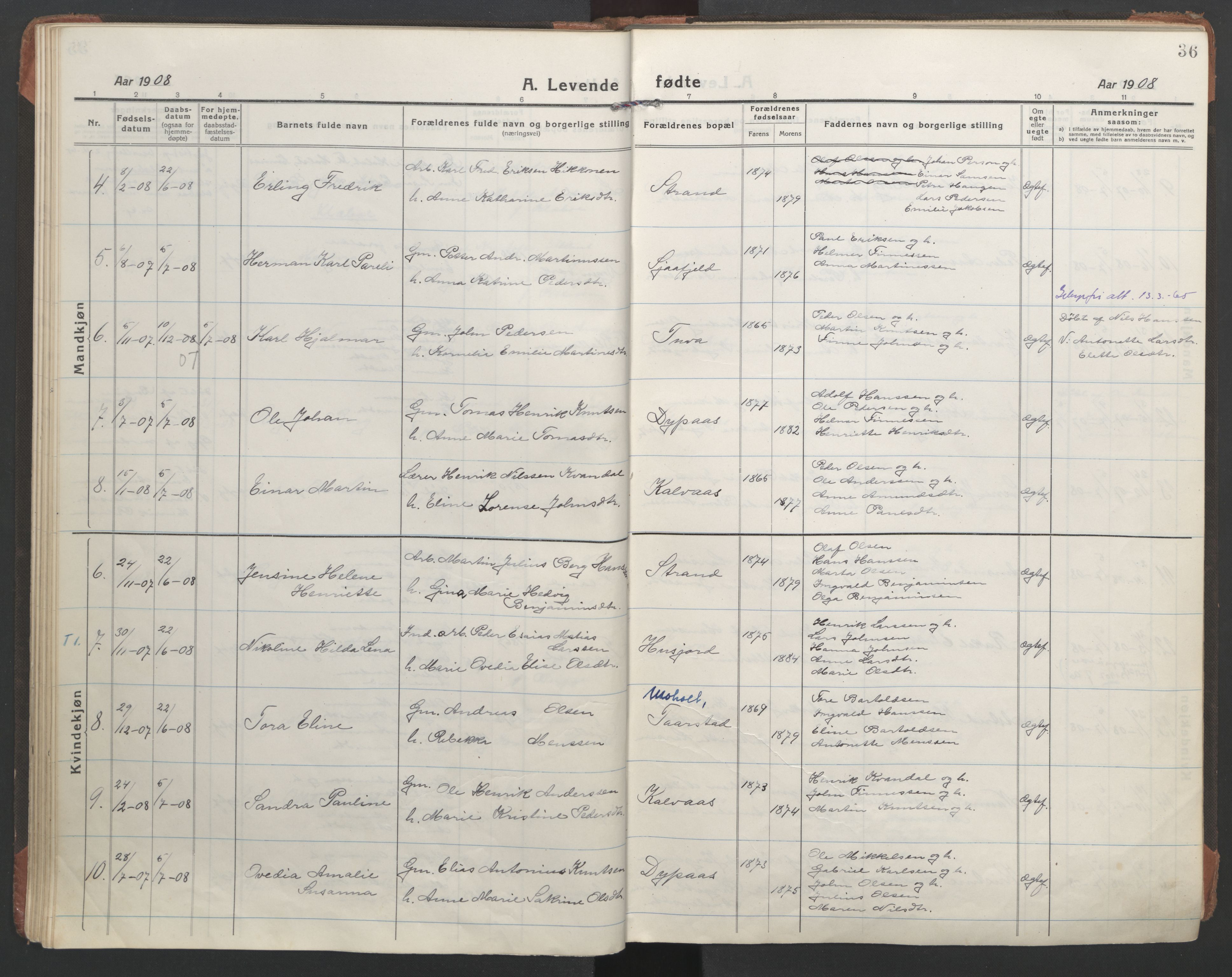 Ministerialprotokoller, klokkerbøker og fødselsregistre - Nordland, AV/SAT-A-1459/863/L0900: Parish register (official) no. 863A12, 1906-1915, p. 36