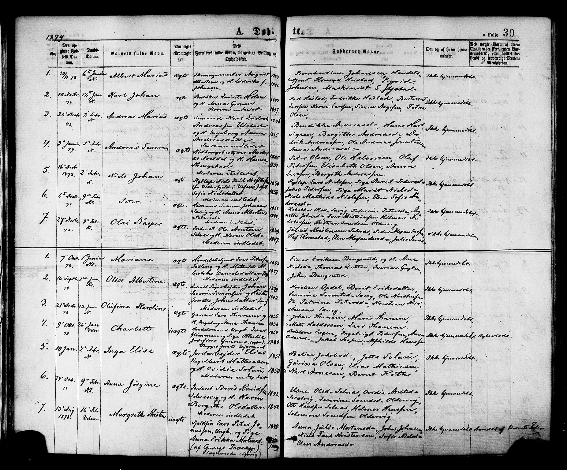 Ministerialprotokoller, klokkerbøker og fødselsregistre - Nord-Trøndelag, SAT/A-1458/768/L0572: Parish register (official) no. 768A07, 1874-1886, p. 30