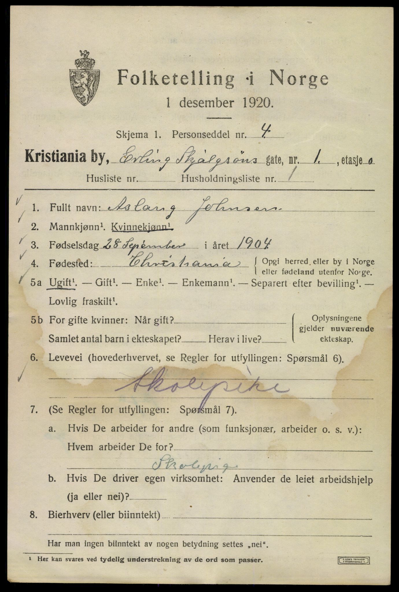 SAO, 1920 census for Kristiania, 1920, p. 221609