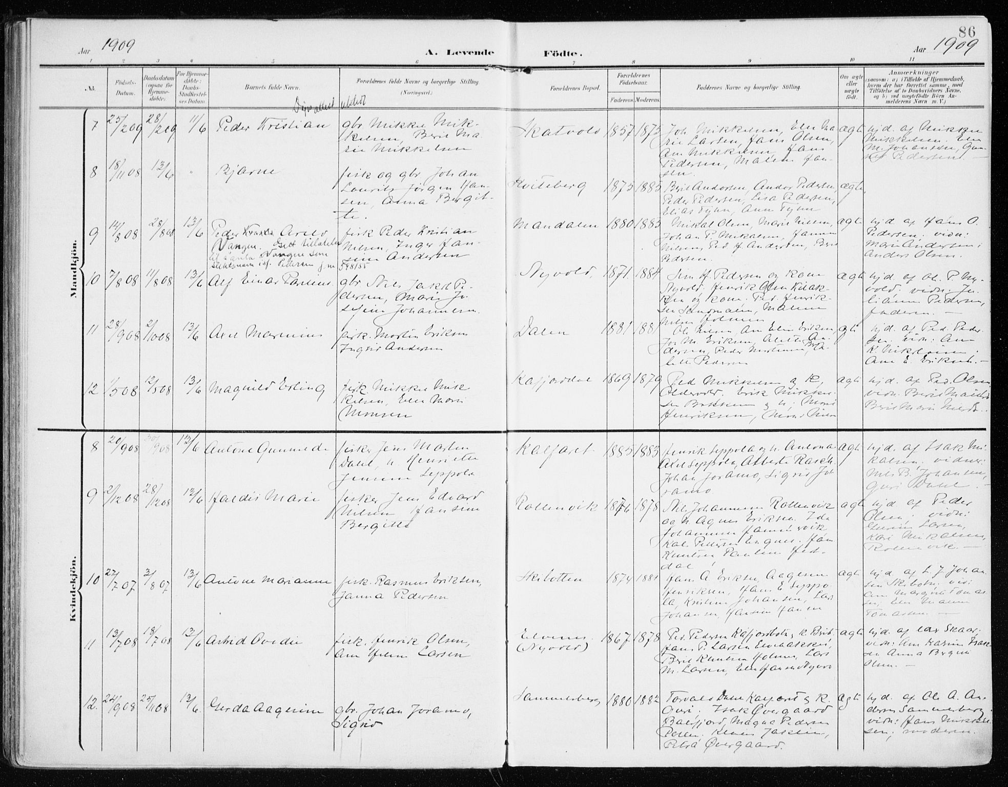 Lyngen sokneprestembete, AV/SATØ-S-1289/H/He/Hea/L0011kirke: Parish register (official) no. 11, 1903-1913, p. 86