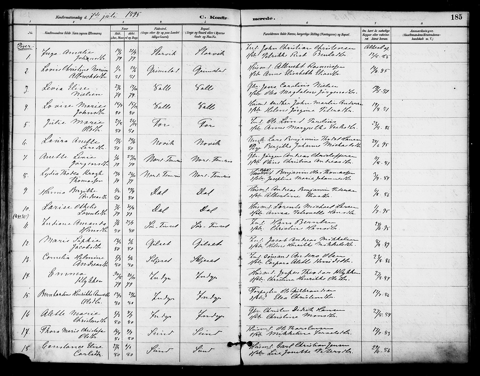 Ministerialprotokoller, klokkerbøker og fødselsregistre - Nordland, AV/SAT-A-1459/805/L0101: Parish register (official) no. 805A07, 1892-1899, p. 185