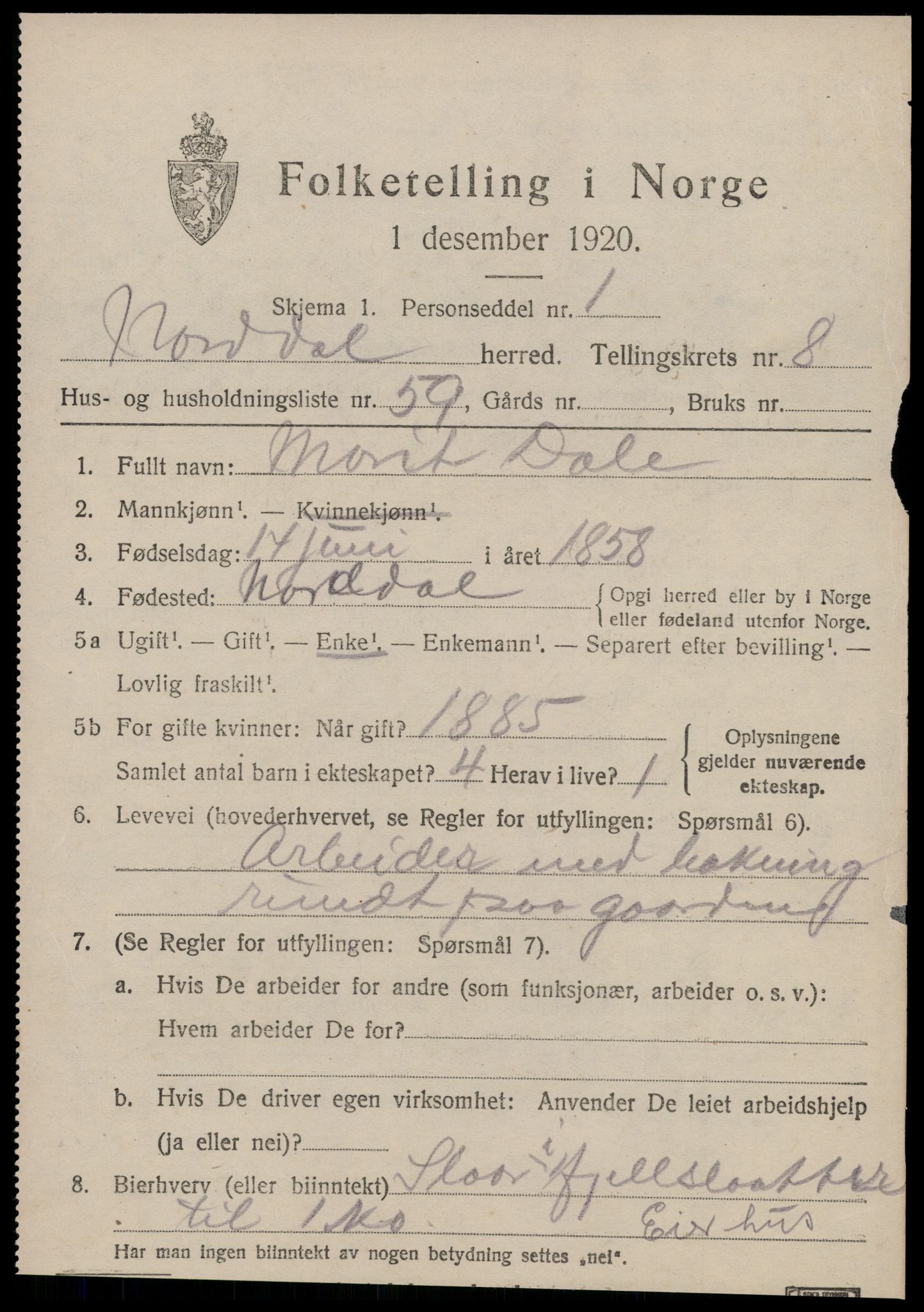 SAT, 1920 census for Norddal, 1920, p. 4783