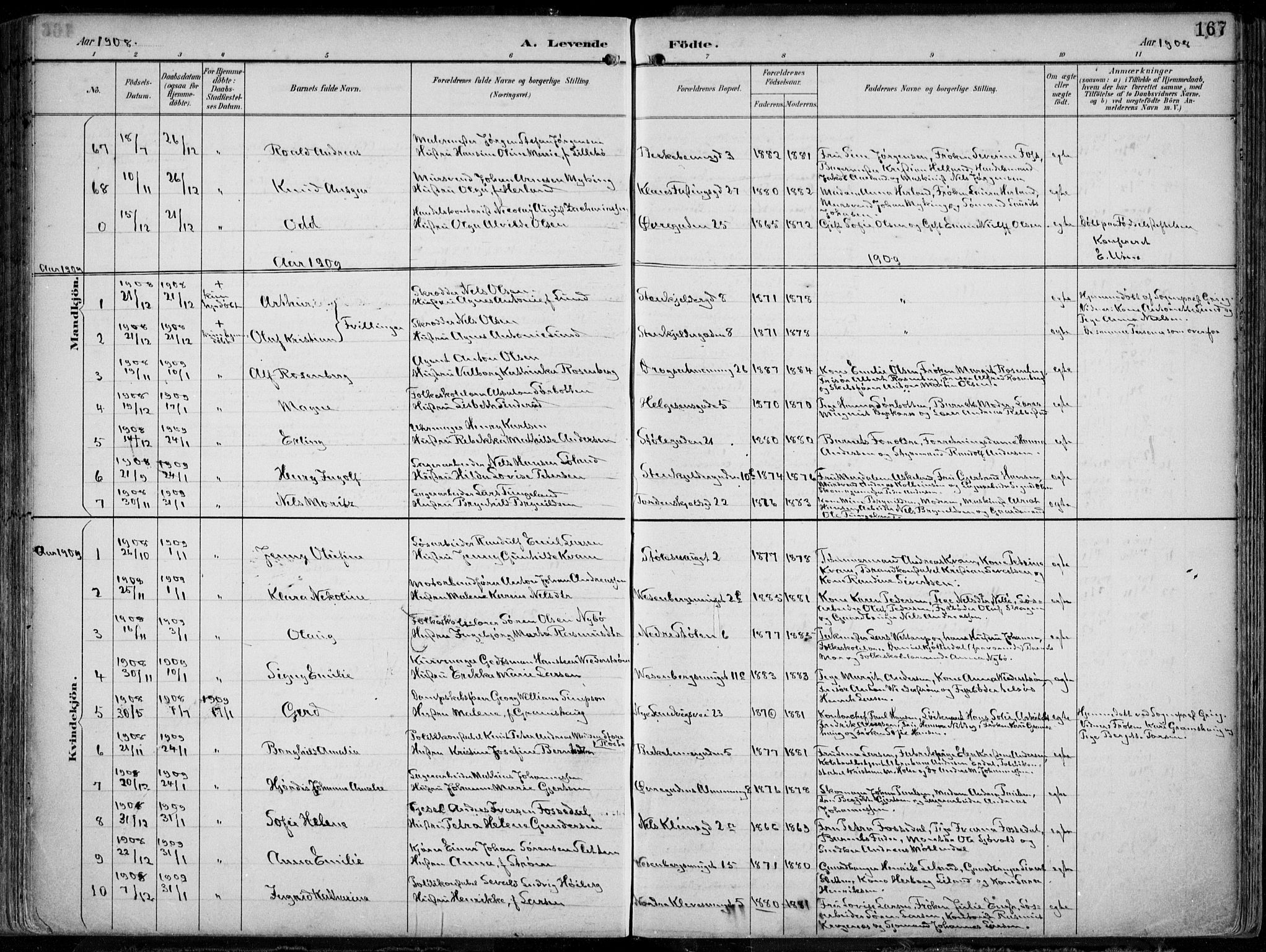 Mariakirken Sokneprestembete, SAB/A-76901/H/Hab/L0005: Parish register (copy) no. A 5, 1893-1913, p. 167