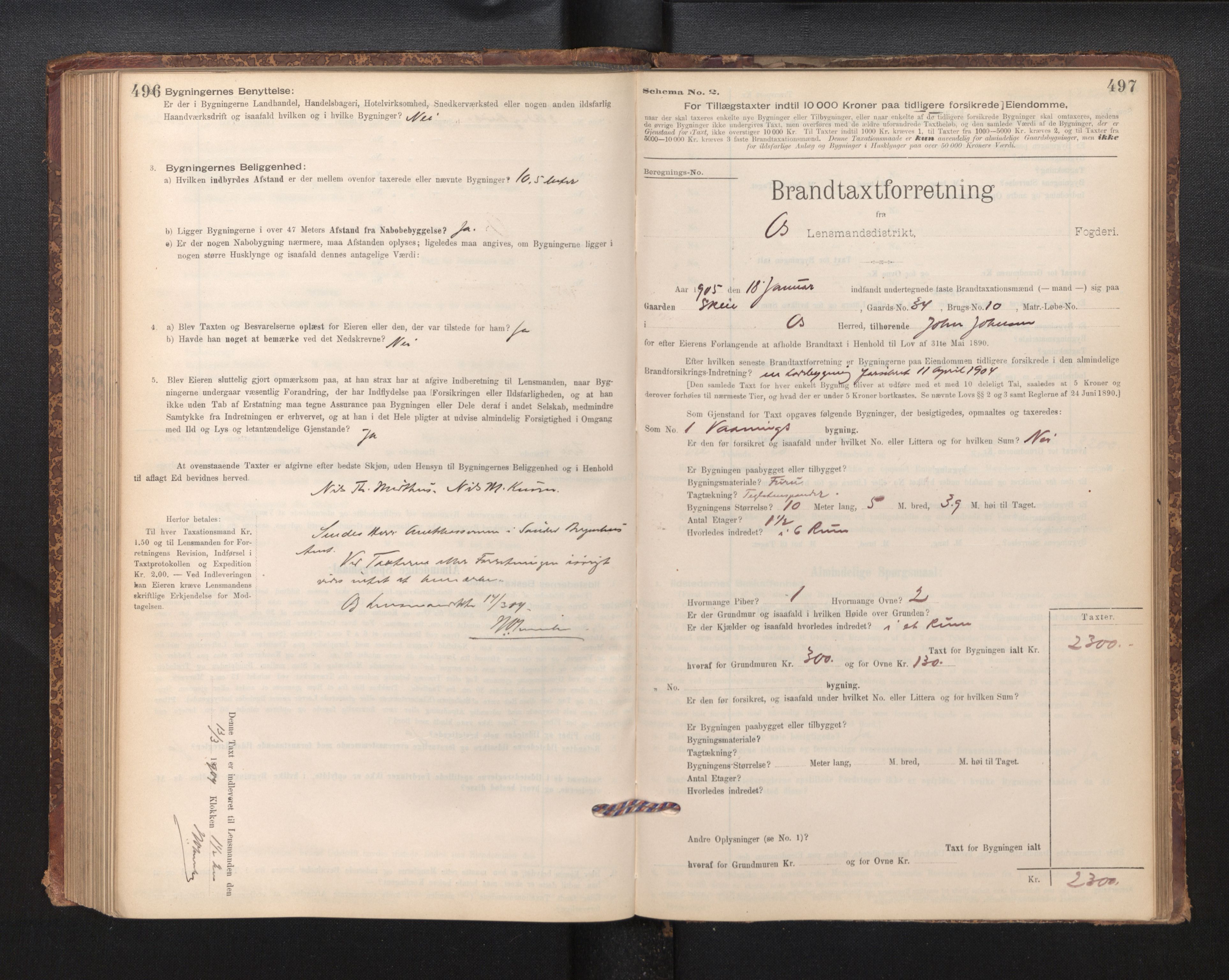 Lensmannen i Os, SAB/A-34101/0012/L0008: Branntakstprotokoll, skjematakst, 1894-1915, p. 496-497