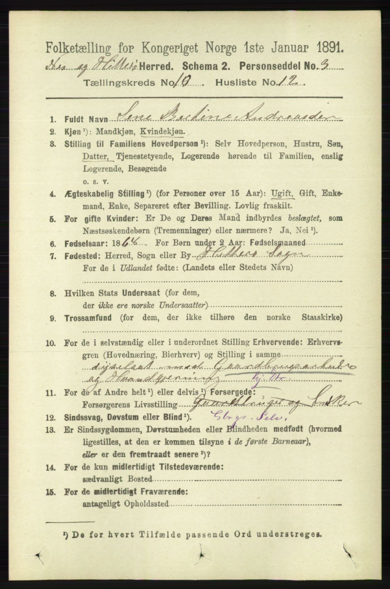 RA, 1891 census for 1043 Hidra og Nes, 1891, p. 4199