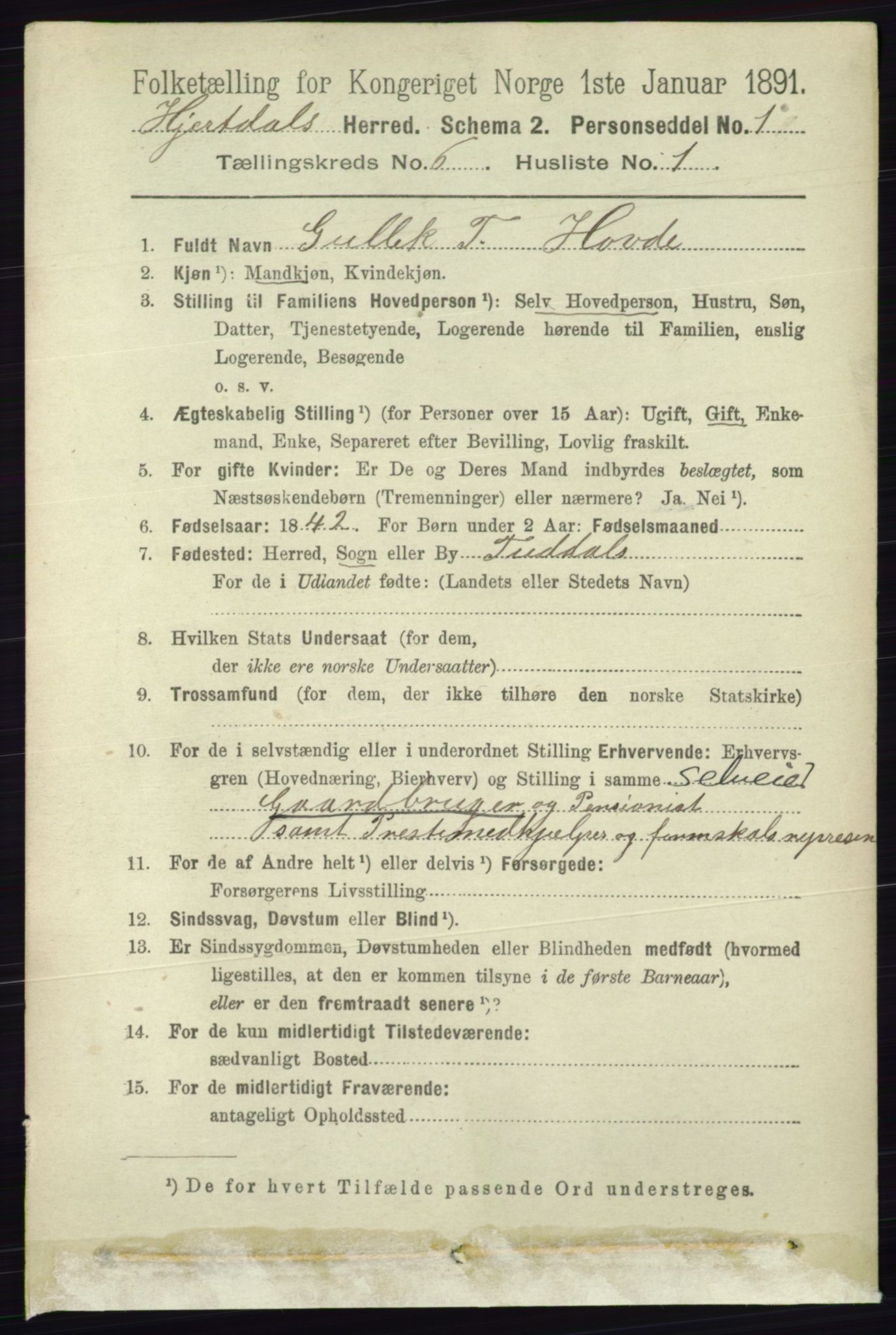RA, 1891 census for 0827 Hjartdal, 1891, p. 2193