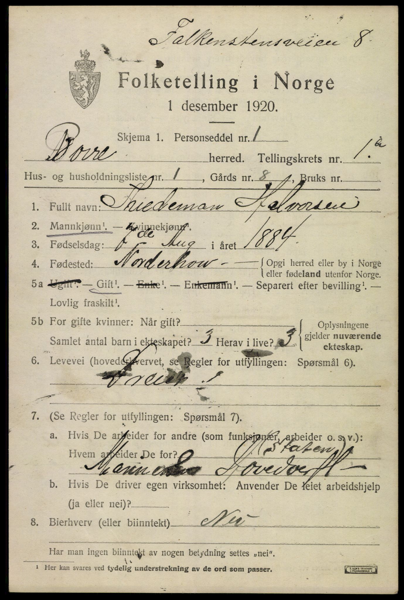 SAKO, 1920 census for Borre, 1920, p. 1378