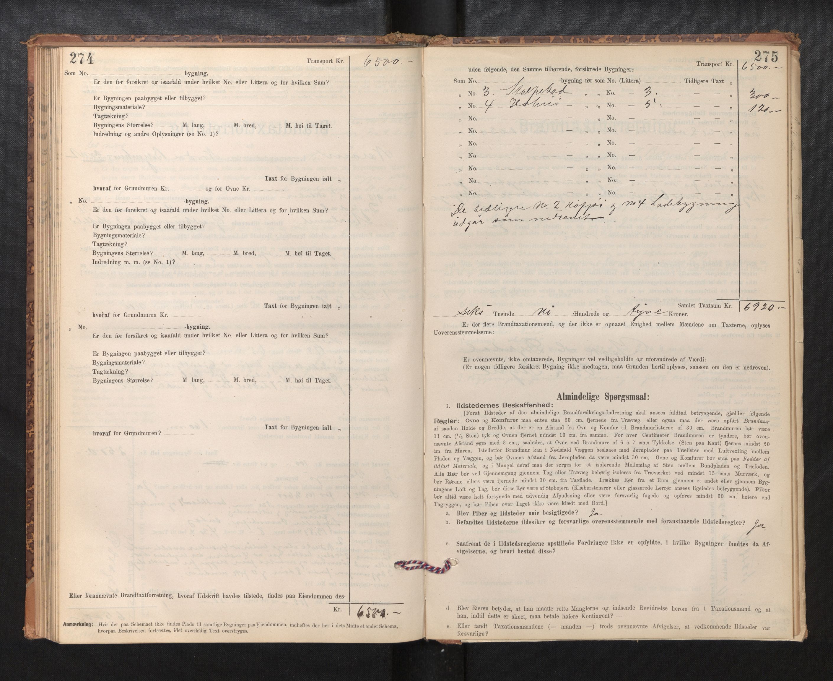 Lensmannen i Nærøy, AV/SAB-A-29601/0012/L0002: Branntakstprotokoll, 1896-1912, p. 274-275