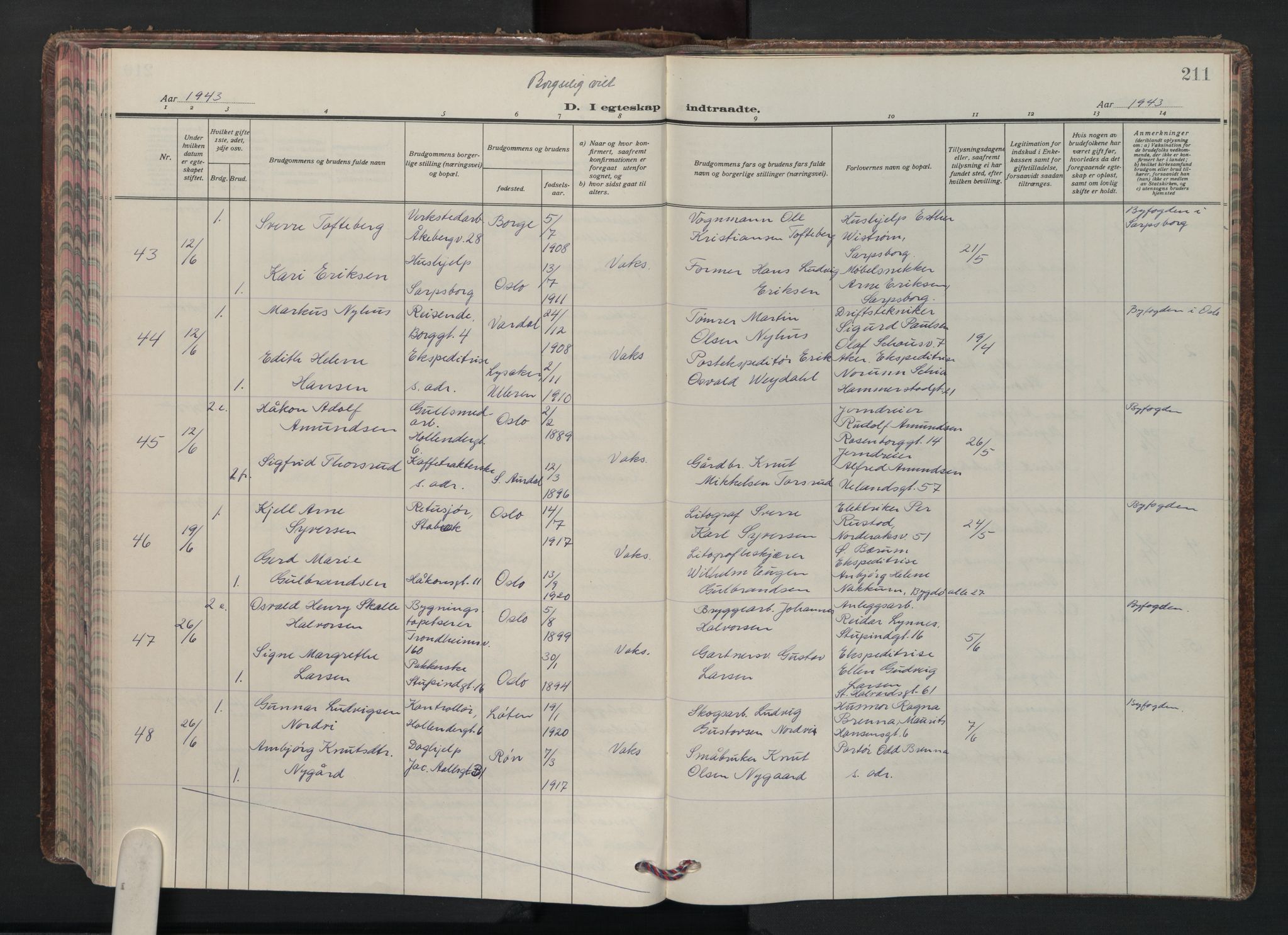 Grønland prestekontor Kirkebøker, SAO/A-10848/F/Fa/L0020: Parish register (official) no. 20, 1935-1946, p. 211