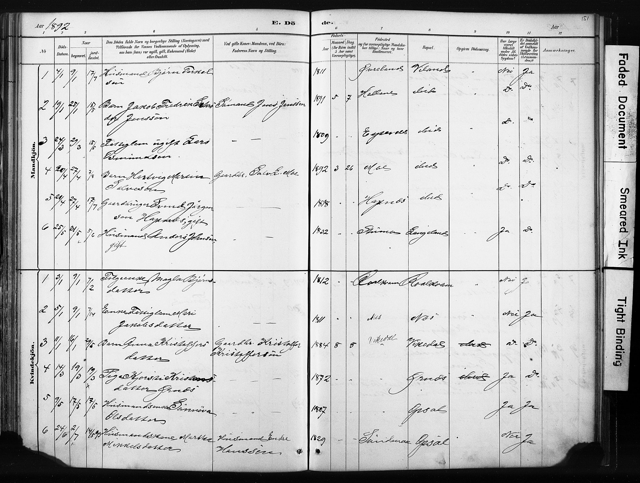 Vikedal sokneprestkontor, SAST/A-101840/01/IV: Parish register (official) no. A 10, 1884-1907, p. 151