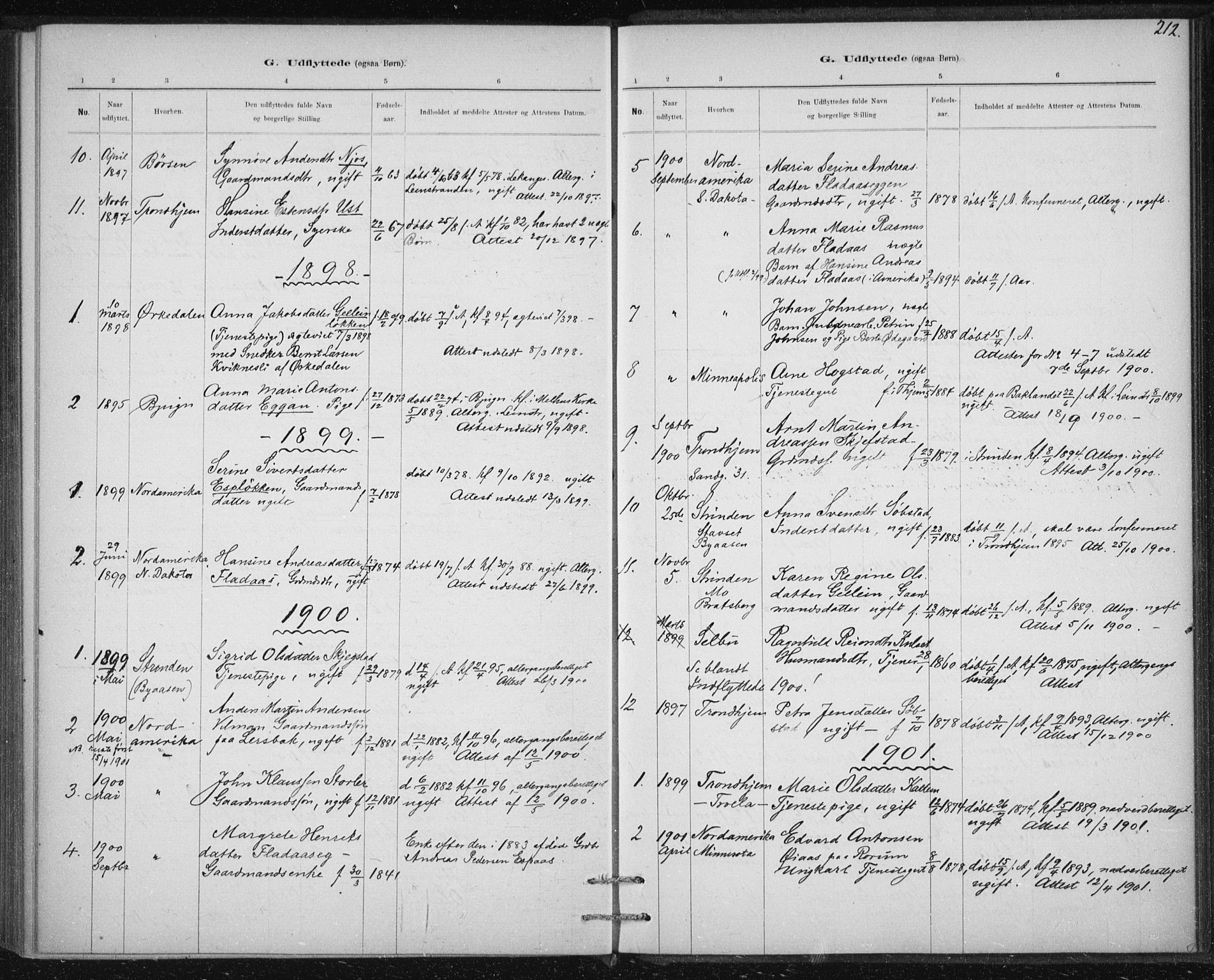 Ministerialprotokoller, klokkerbøker og fødselsregistre - Sør-Trøndelag, SAT/A-1456/613/L0392: Parish register (official) no. 613A01, 1887-1906, p. 212