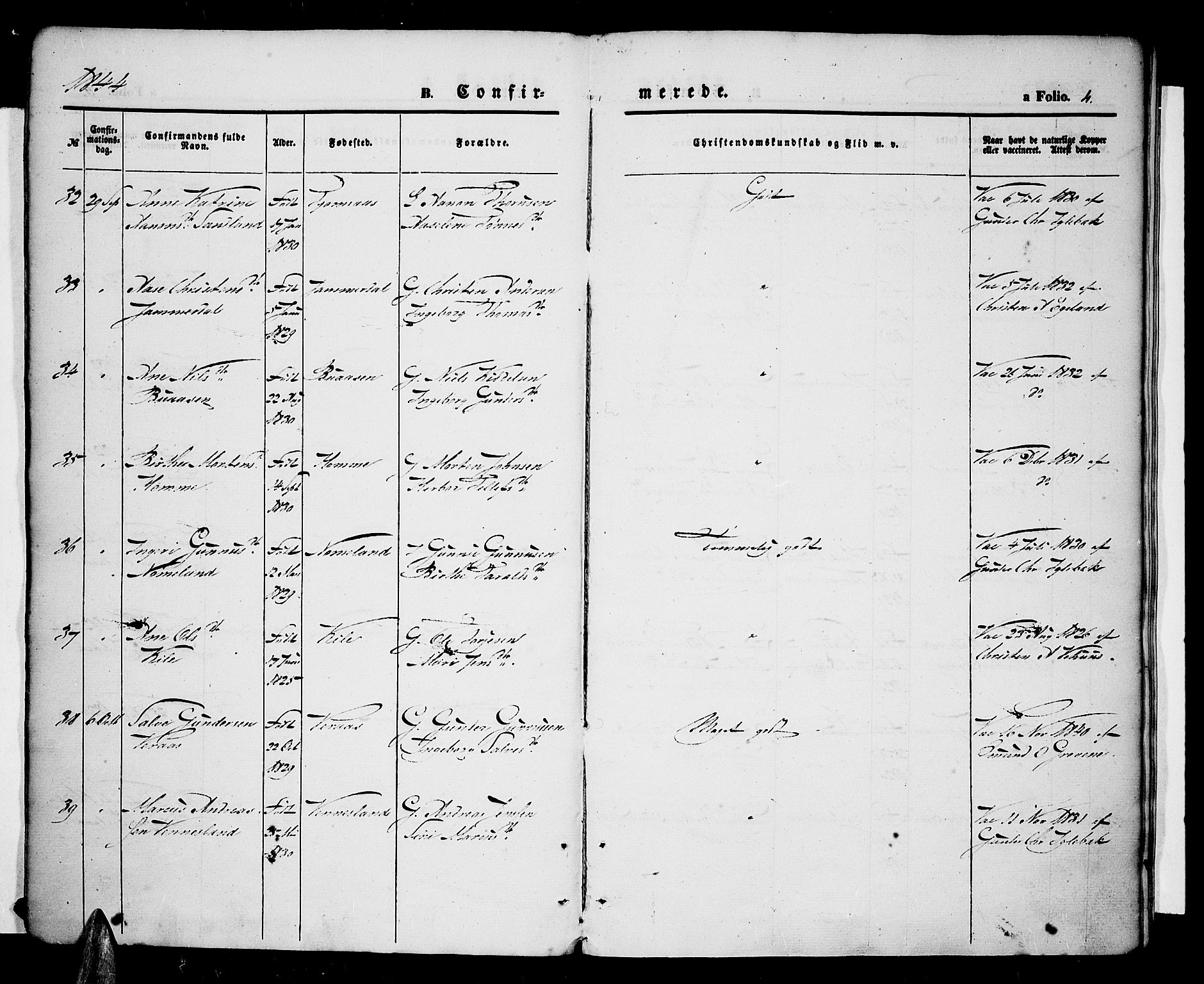 Vennesla sokneprestkontor, AV/SAK-1111-0045/Fa/Fac/L0005: Parish register (official) no. A 5, 1844-1855, p. 4