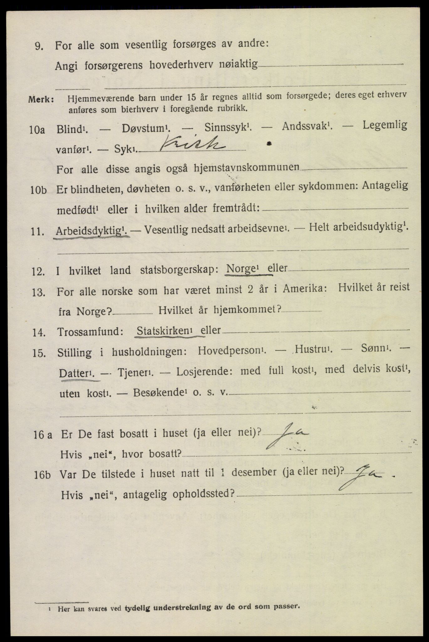 SAK, 1920 census for Birkenes, 1920, p. 3034