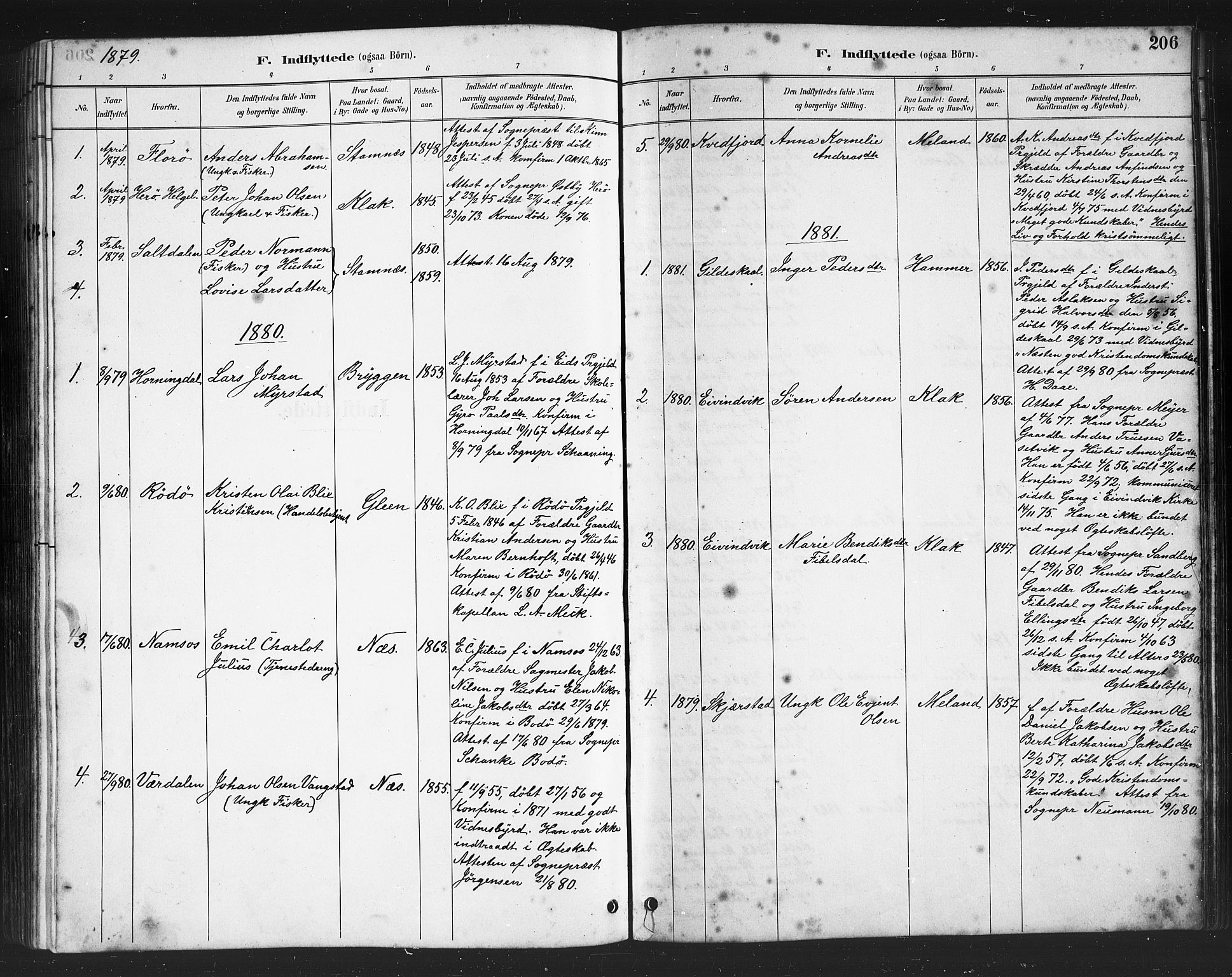 Ministerialprotokoller, klokkerbøker og fødselsregistre - Nordland, AV/SAT-A-1459/808/L0131: Parish register (copy) no. 808C02, 1879-1919, p. 206