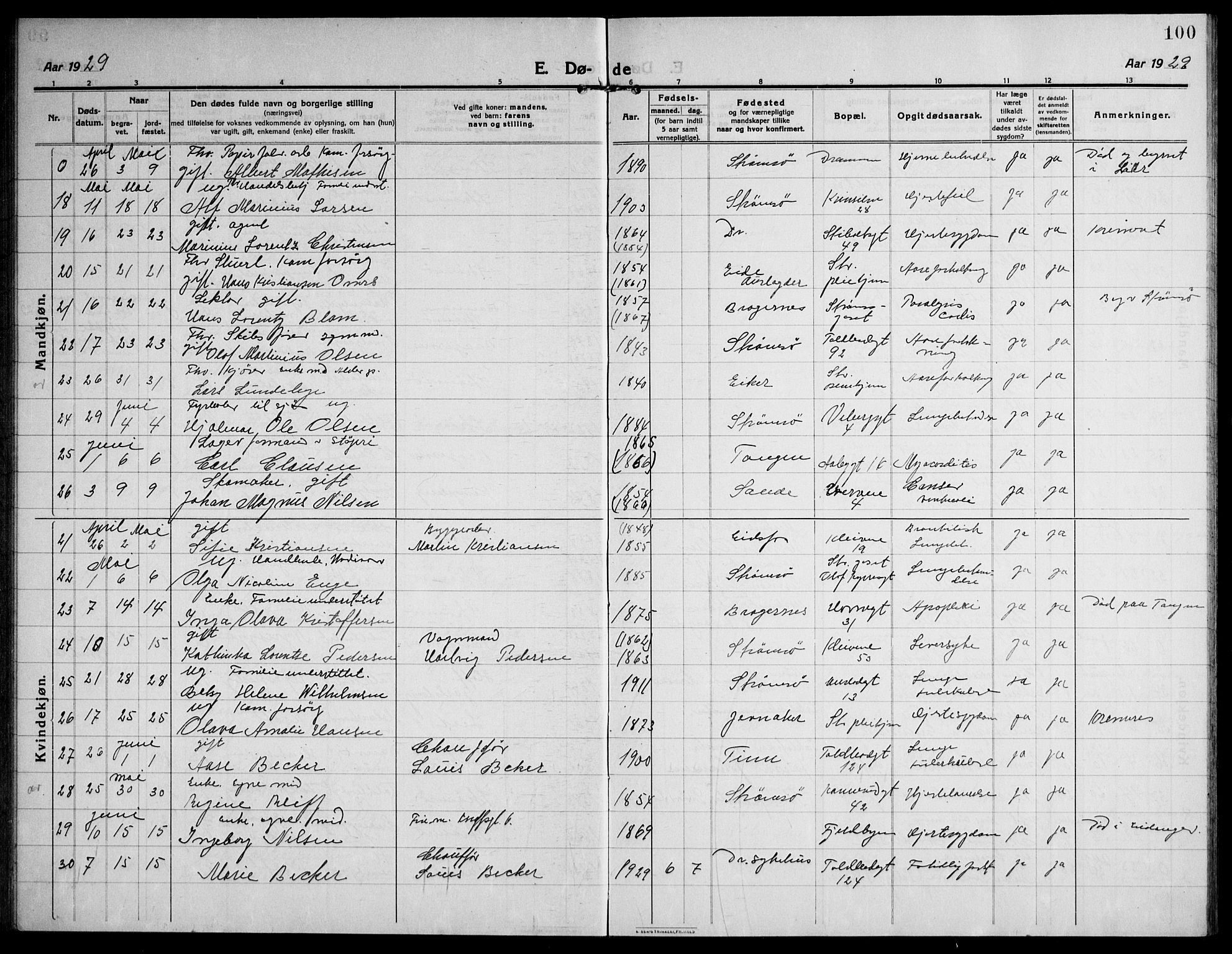 Strømsø kirkebøker, AV/SAKO-A-246/F/Fa/L0028: Parish register (official) no. I 29, 1914-1937, p. 100