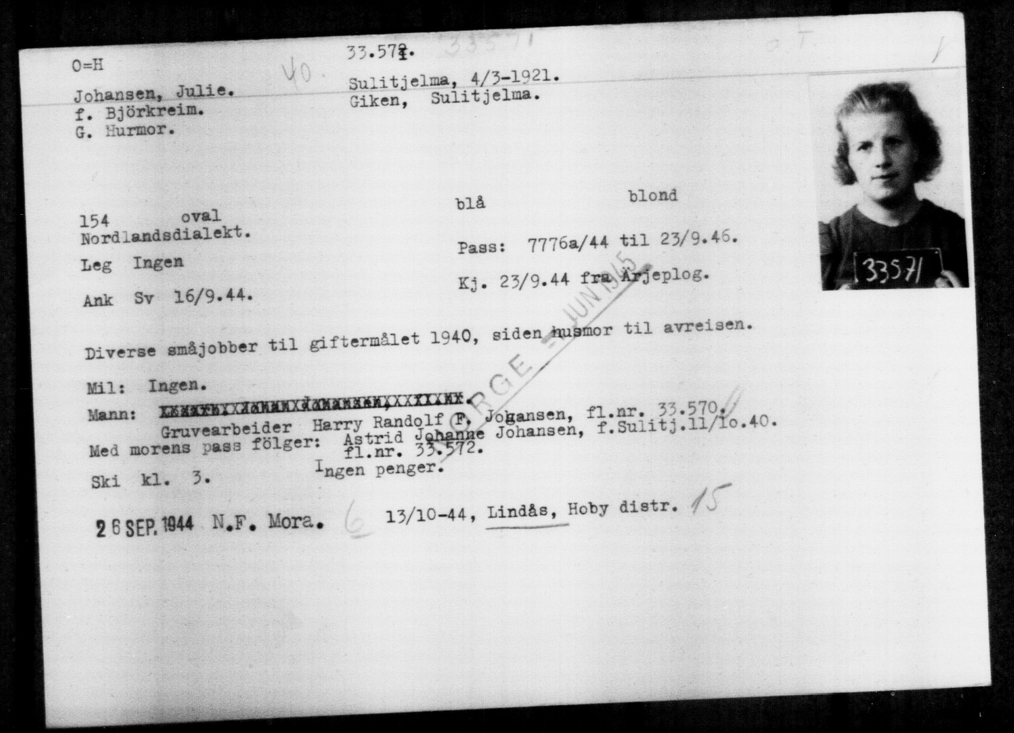 Utenriksstasjonene, Legasjonen i Stockholm, Flyktningkontoret, AV/RA-S-6753/V/Va/L0013: Kjesäterkartoteket, flyktninger med registreringsnr. 31500-34731, 1940-1945, p. 2187