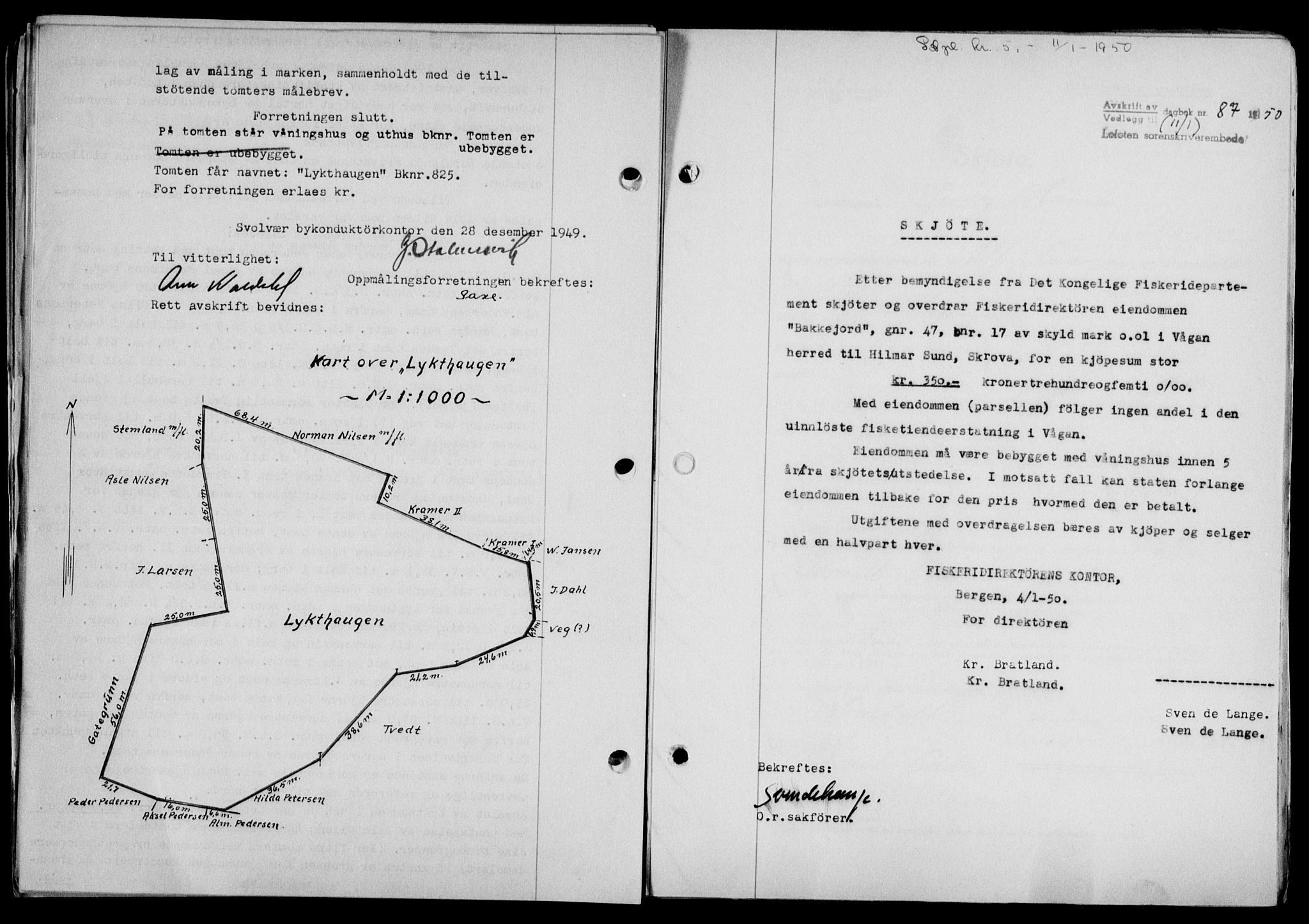 Lofoten sorenskriveri, SAT/A-0017/1/2/2C/L0022a: Mortgage book no. 22a, 1949-1950, Diary no: : 87/1950