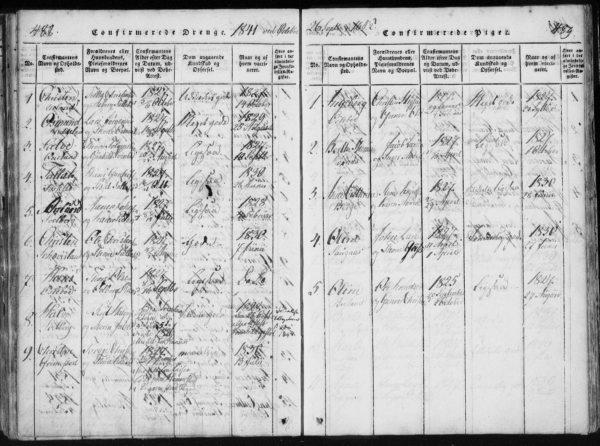 Holum sokneprestkontor, AV/SAK-1111-0022/F/Fa/Fac/L0002: Parish register (official) no. A 2, 1821-1859, p. 488-489