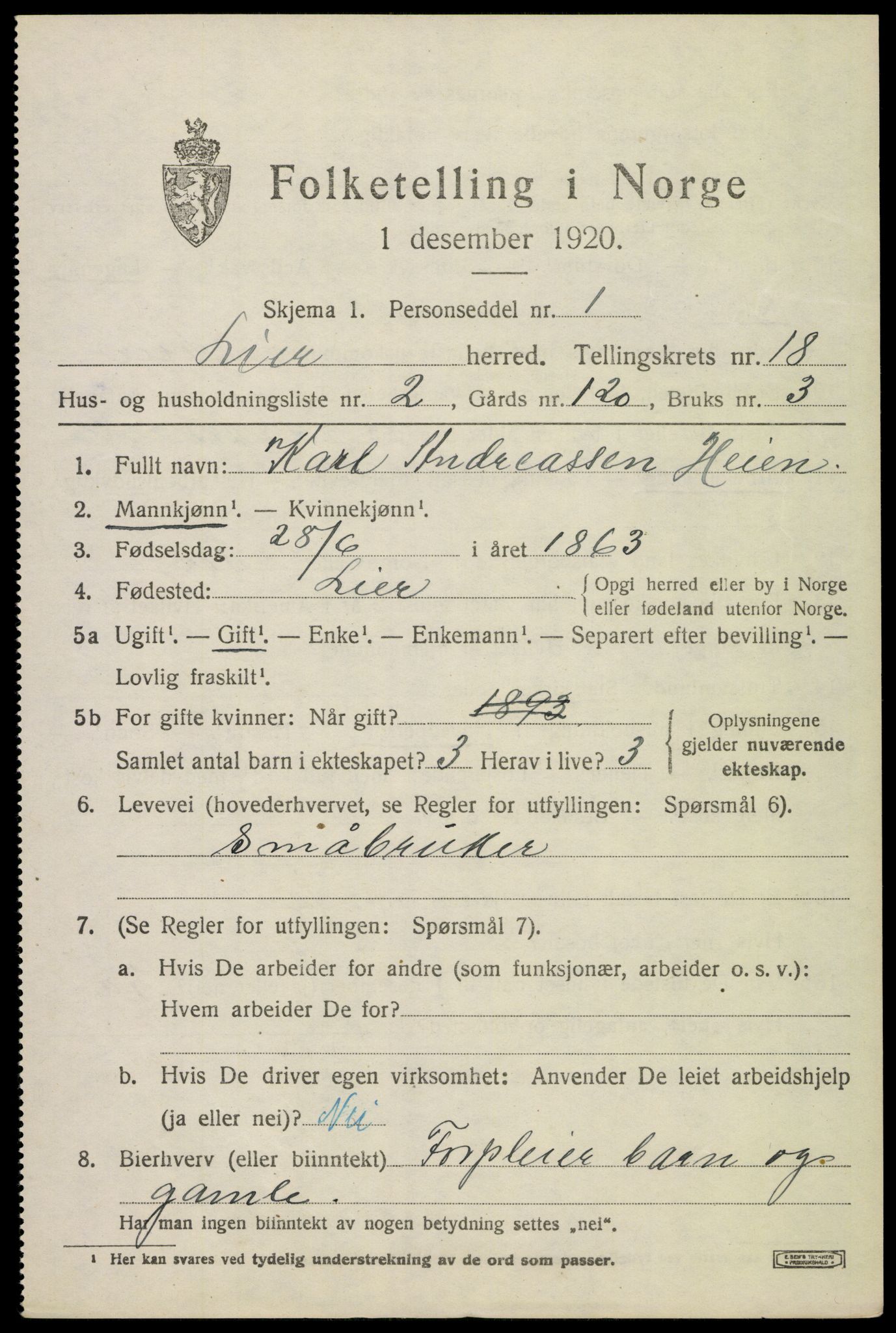 SAKO, 1920 census for Lier, 1920, p. 25314