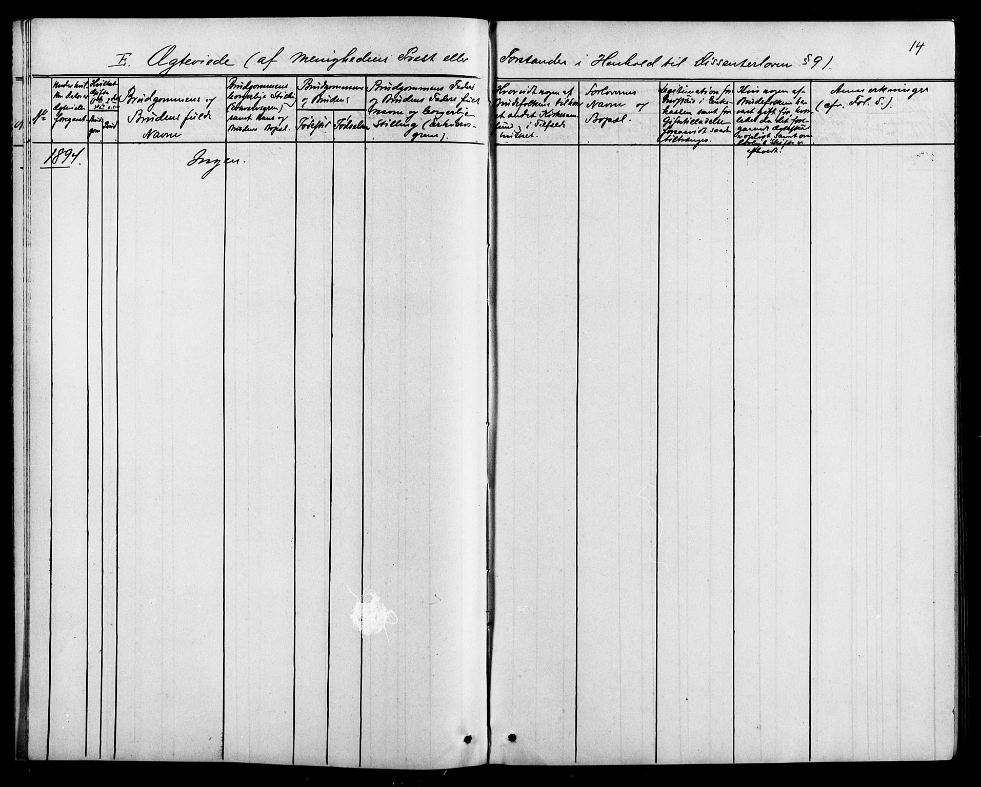 Baptistmenigheten i Tvedestrand, SAK/1292-0004/F/Fa/L0002: Dissenter register no. F 1, 1892-1895, p. 14
