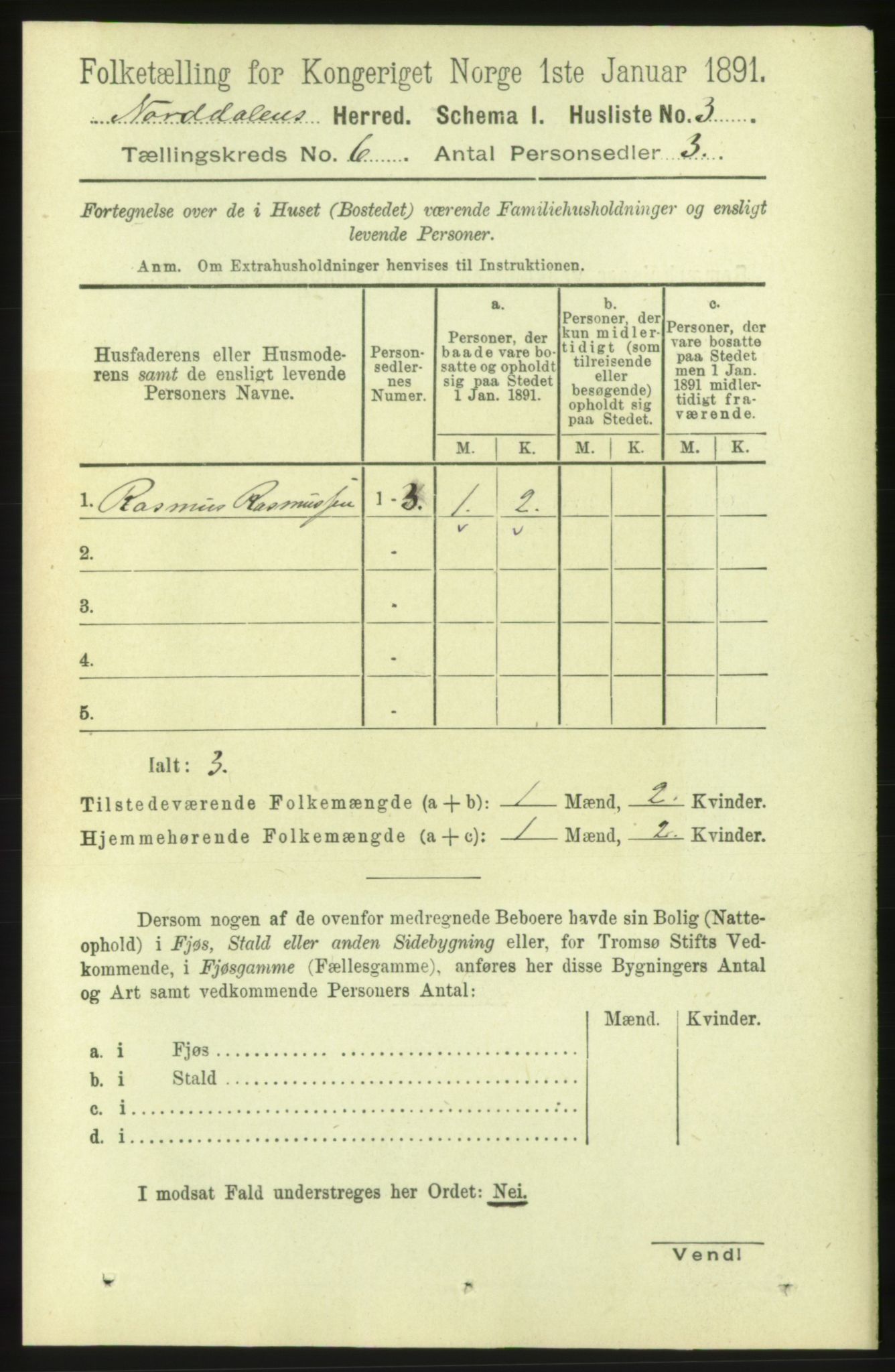 RA, 1891 census for 1524 Norddal, 1891, p. 1147