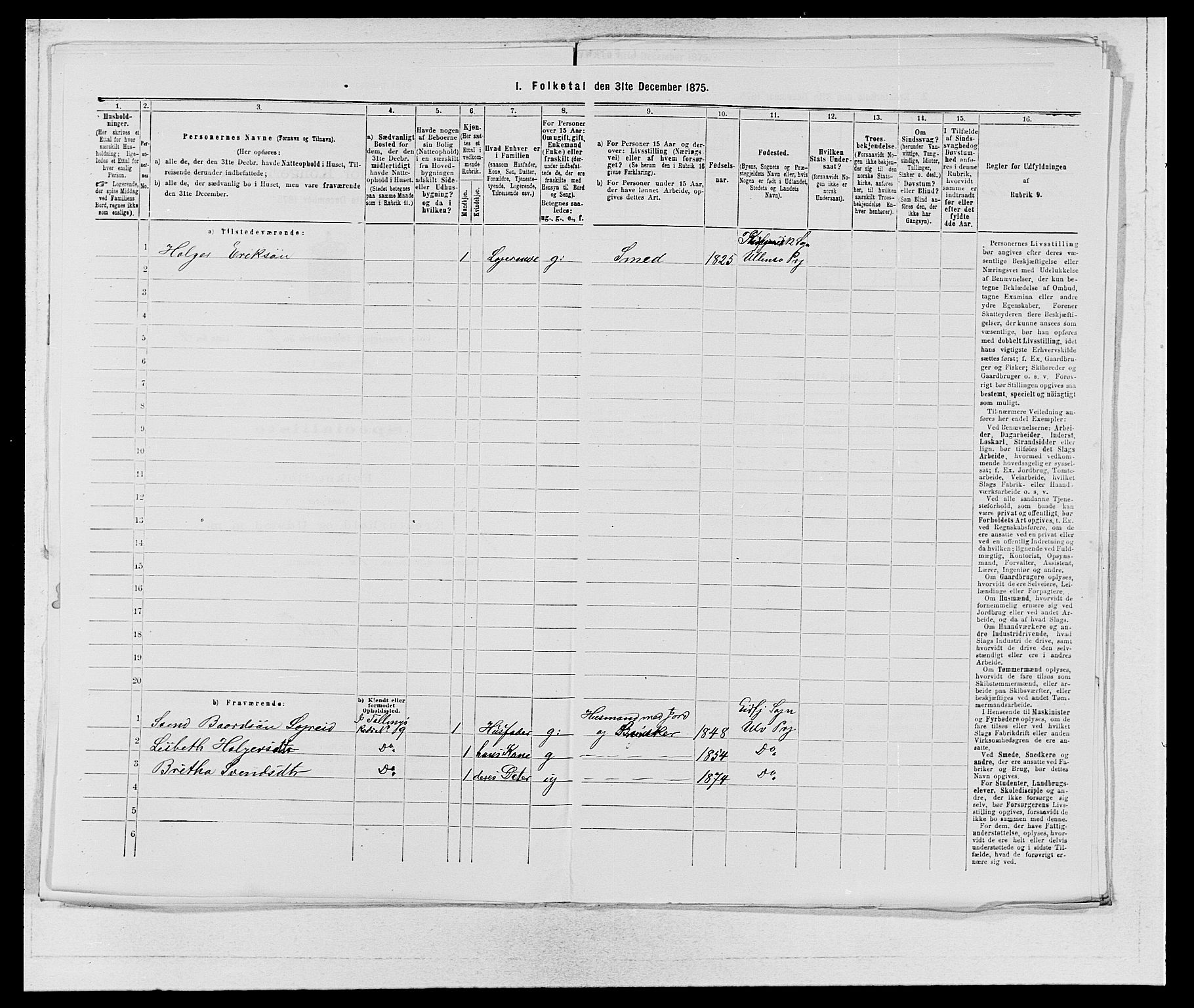 SAB, 1875 census for 1233P Ulvik, 1875, p. 1140