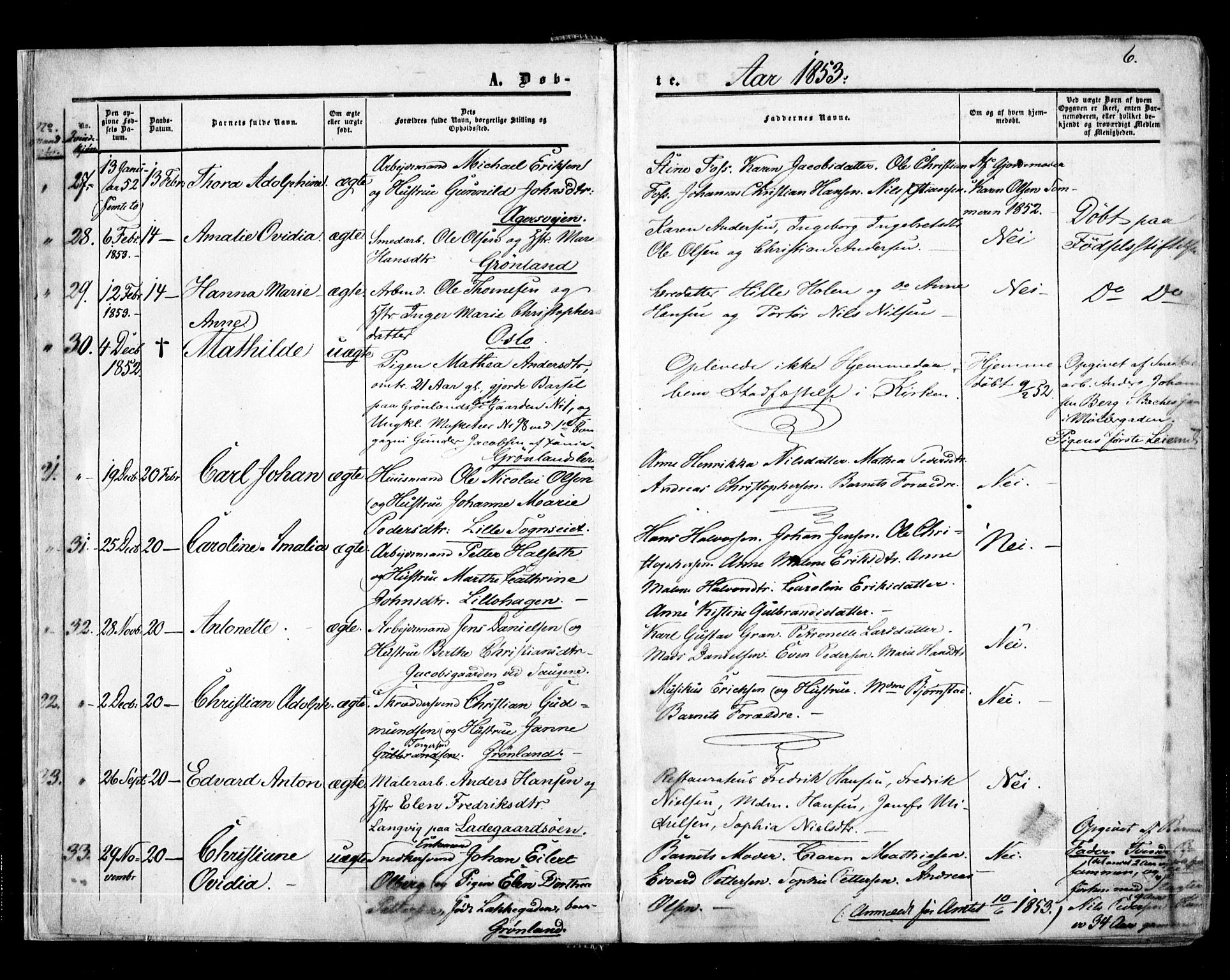 Aker prestekontor kirkebøker, SAO/A-10861/F/L0020: Parish register (official) no. 20, 1853-1857, p. 6