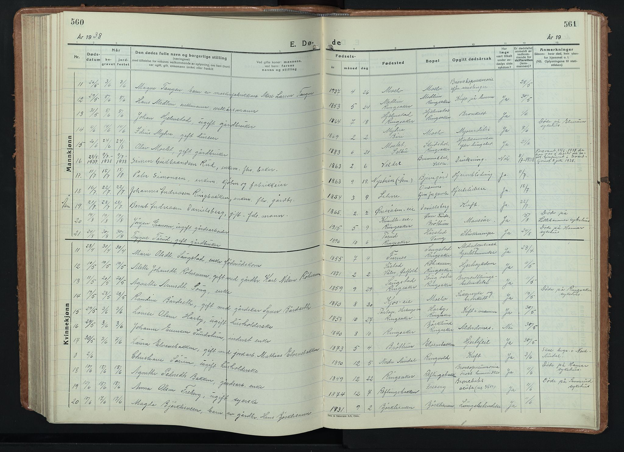 Ringsaker prestekontor, AV/SAH-PREST-014/L/La/L0020: Parish register (copy) no. 20, 1934-1946, p. 560-561