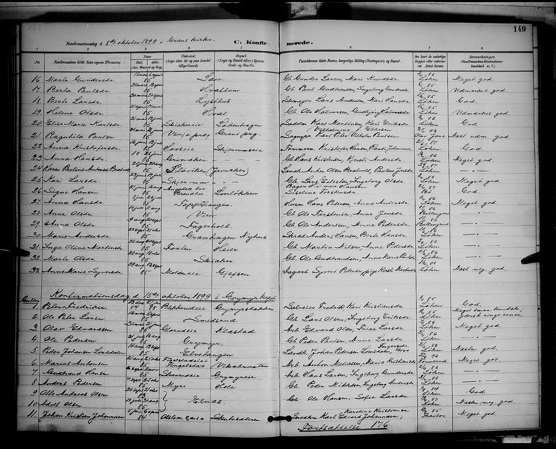 Gran prestekontor, AV/SAH-PREST-112/H/Ha/Hab/L0005: Parish register (copy) no. 5, 1892-1900, p. 149