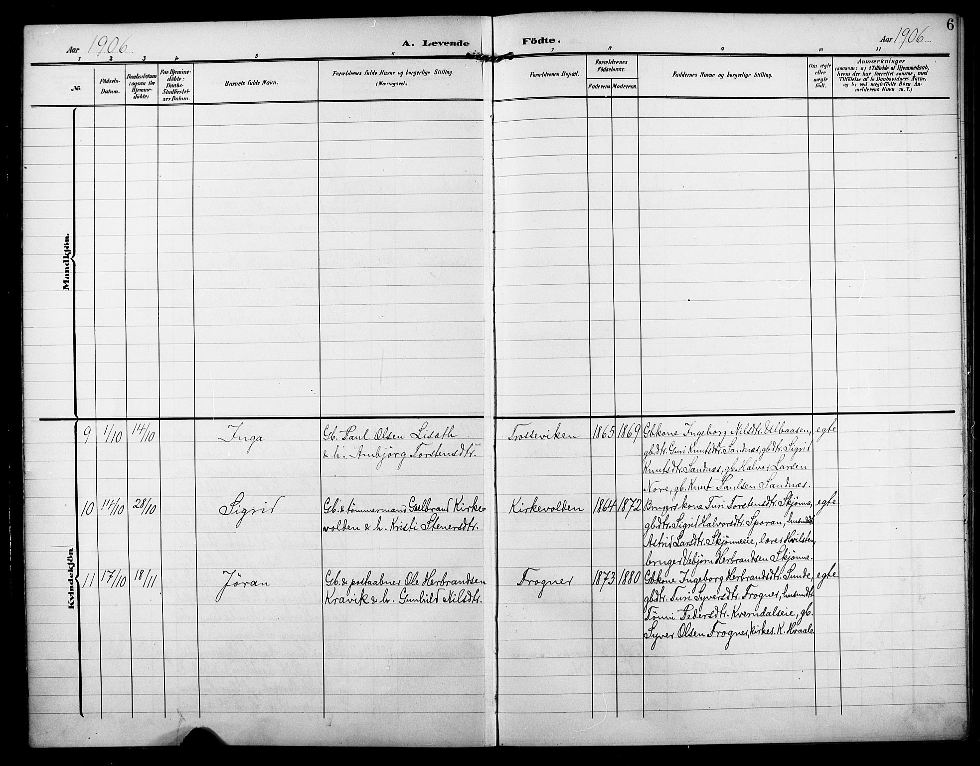 Nore kirkebøker, AV/SAKO-A-238/F/Fb/L0003: Parish register (official) no. II 3, 1906-1926, p. 6