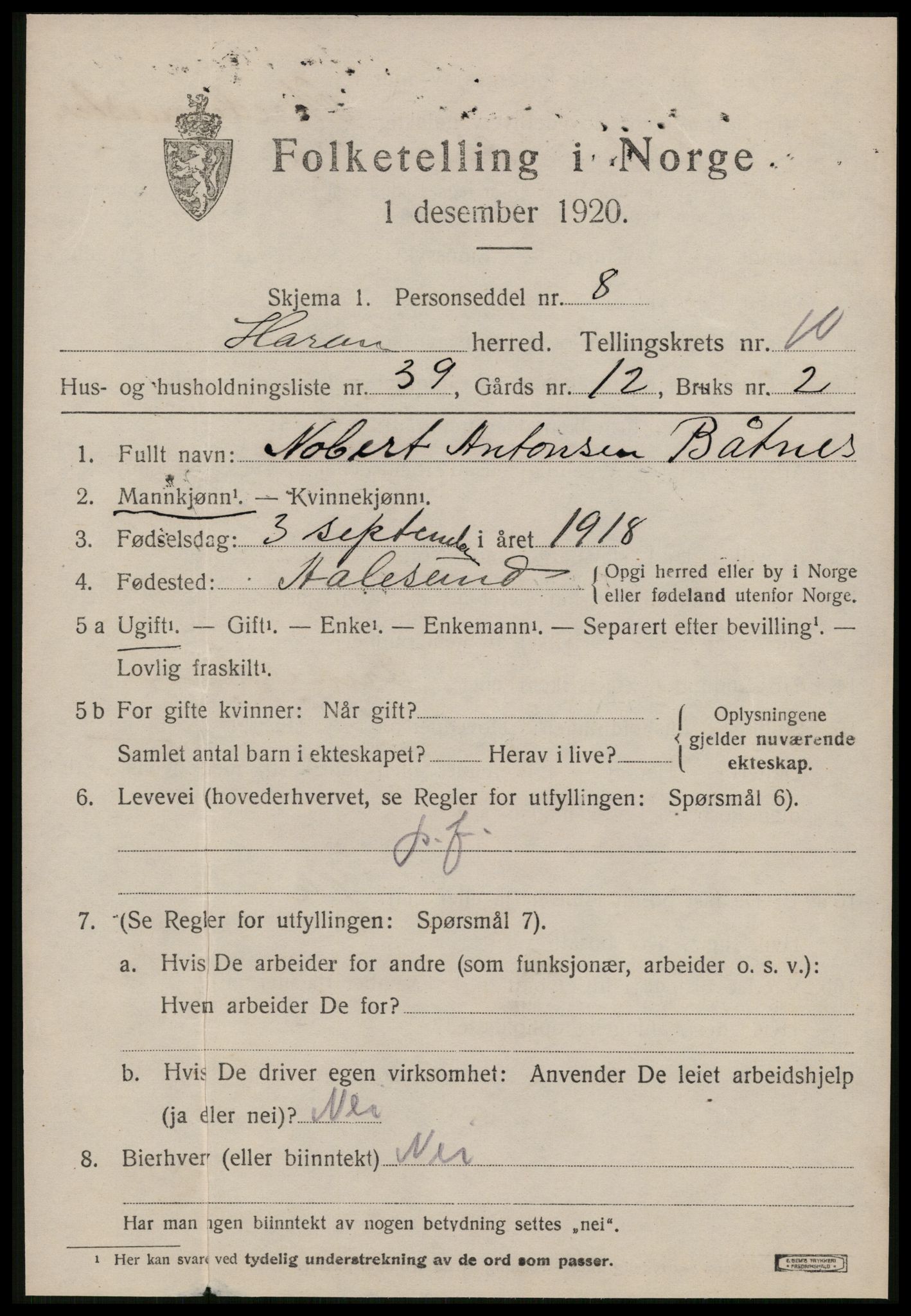 SAT, 1920 census for Haram, 1920, p. 6265