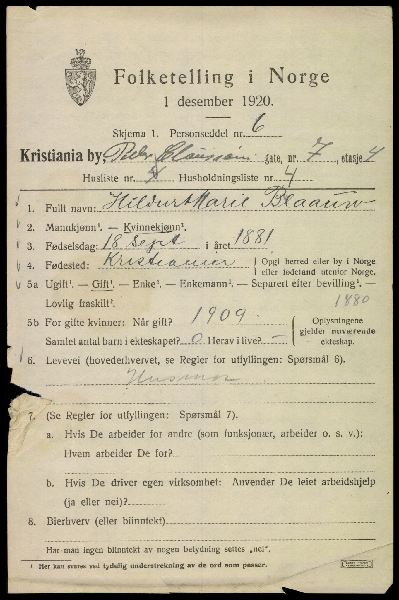 SAO, 1920 census for Kristiania, 1920, p. 446769