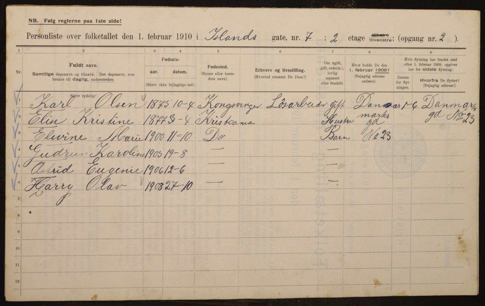 OBA, Municipal Census 1910 for Kristiania, 1910, p. 43459